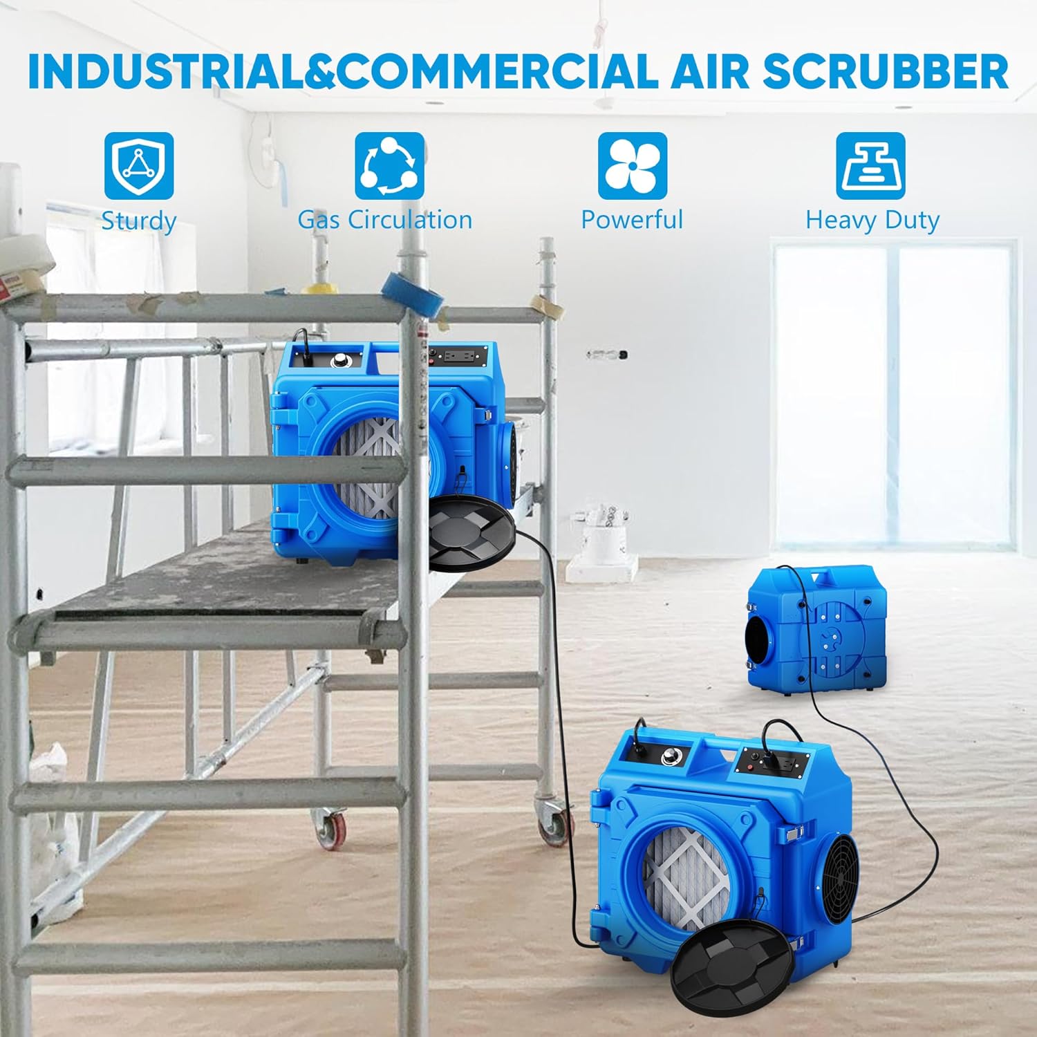 Air Scrubber with 3 Stage Filtration, 550CFM Stackable Negative Air Machine for Industrial and Commercial Use, Heavy Duty Air Cleaner with HEPA/Activated carbon Filter, Yellow
