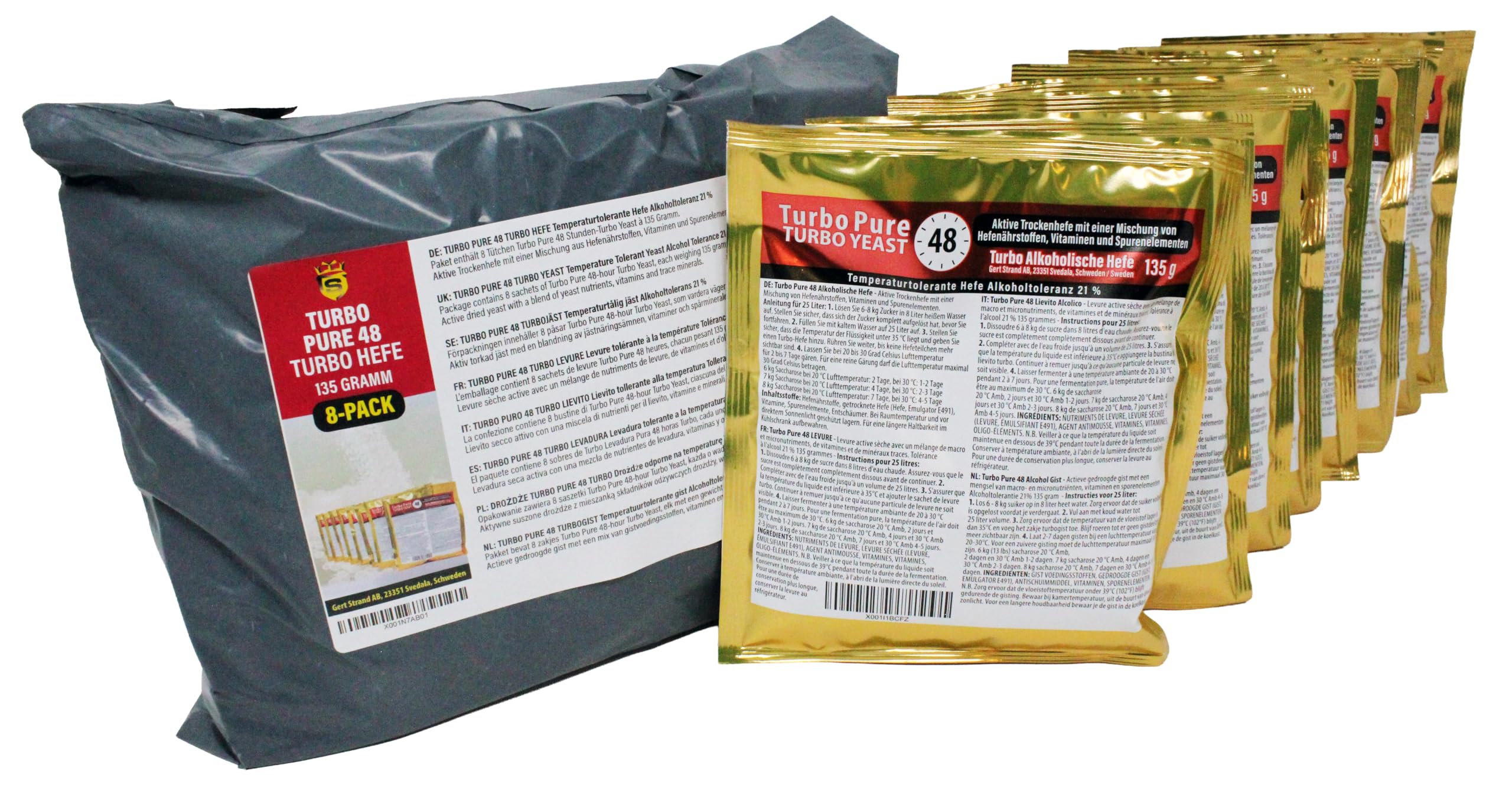 Prestige 48 h Turbo Pure Alkoholhefe 18%, 8er-Pack | edle Turbohefe | Gärhefe | Allzweckhefe für Heimbrauerei | Brauereihefe | Herstellung von hochprozentigem Alkohol