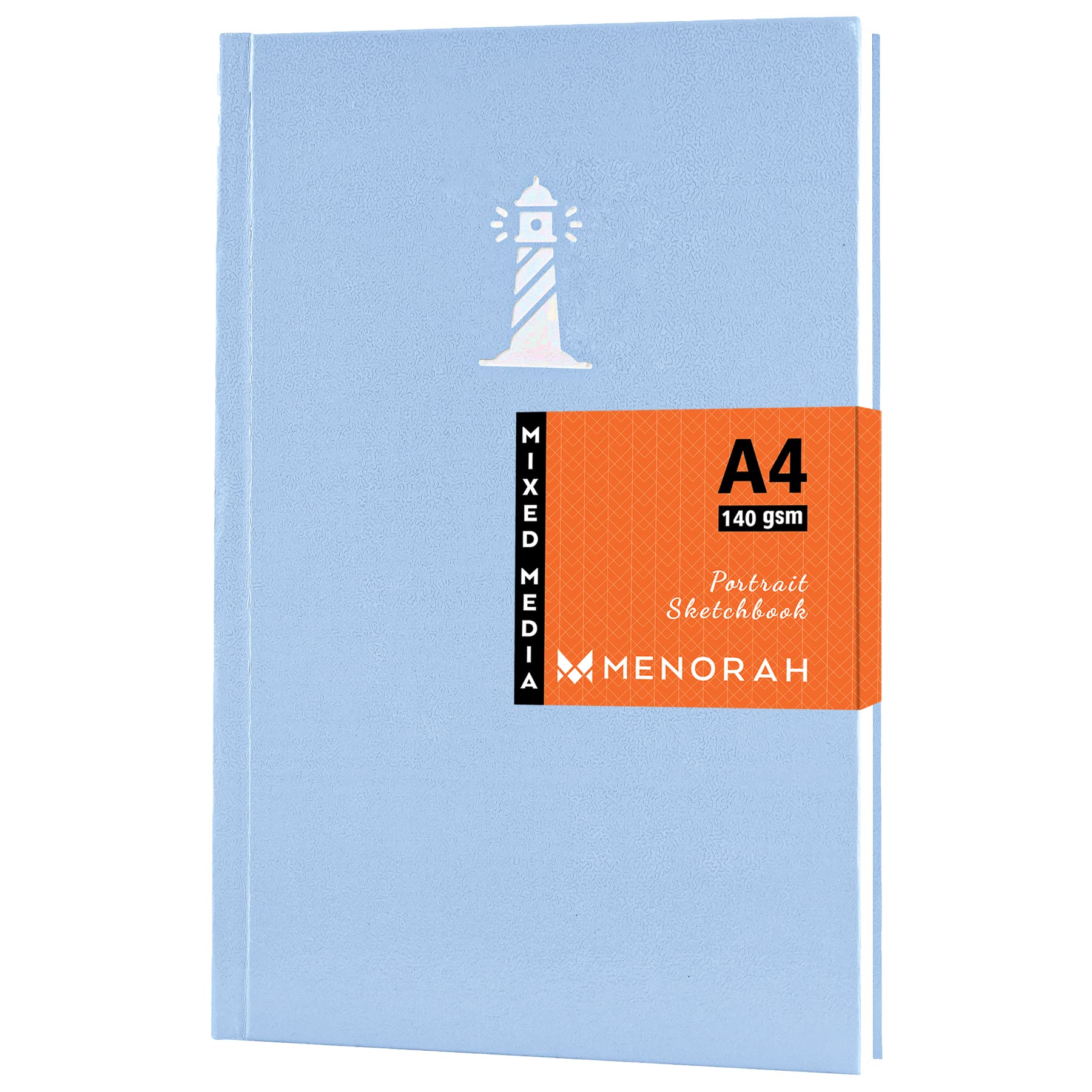 MENORAH -Artists Sketchbook-140 GSM -(58 Sheets /116 Pages)-A4 - Stylish Art Journal for Girls-(Size - 29.7cm x 21.0cm) - Hard Case Bound- Handmade-CASSATA Sketch Book(Sea Blue - Lighthouse)-Portrait
