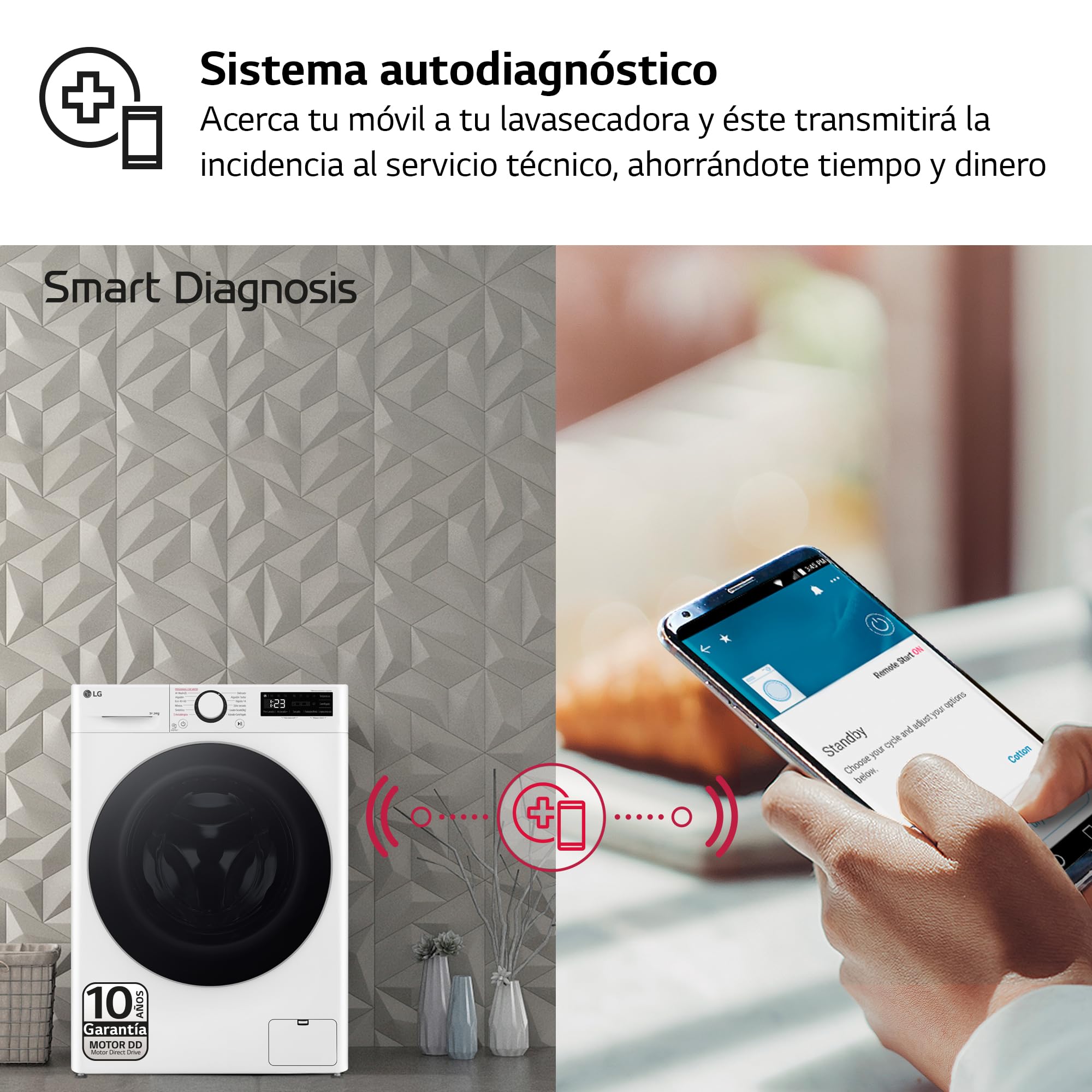 LG F2DR5S09A1W - Lavadora Secadora Inteligente, 9/5kg, AI Direct Drive, 1400rpm, Carga Frontal, TurboWash 360º, Vapor Steam, Serie 500, Blanco