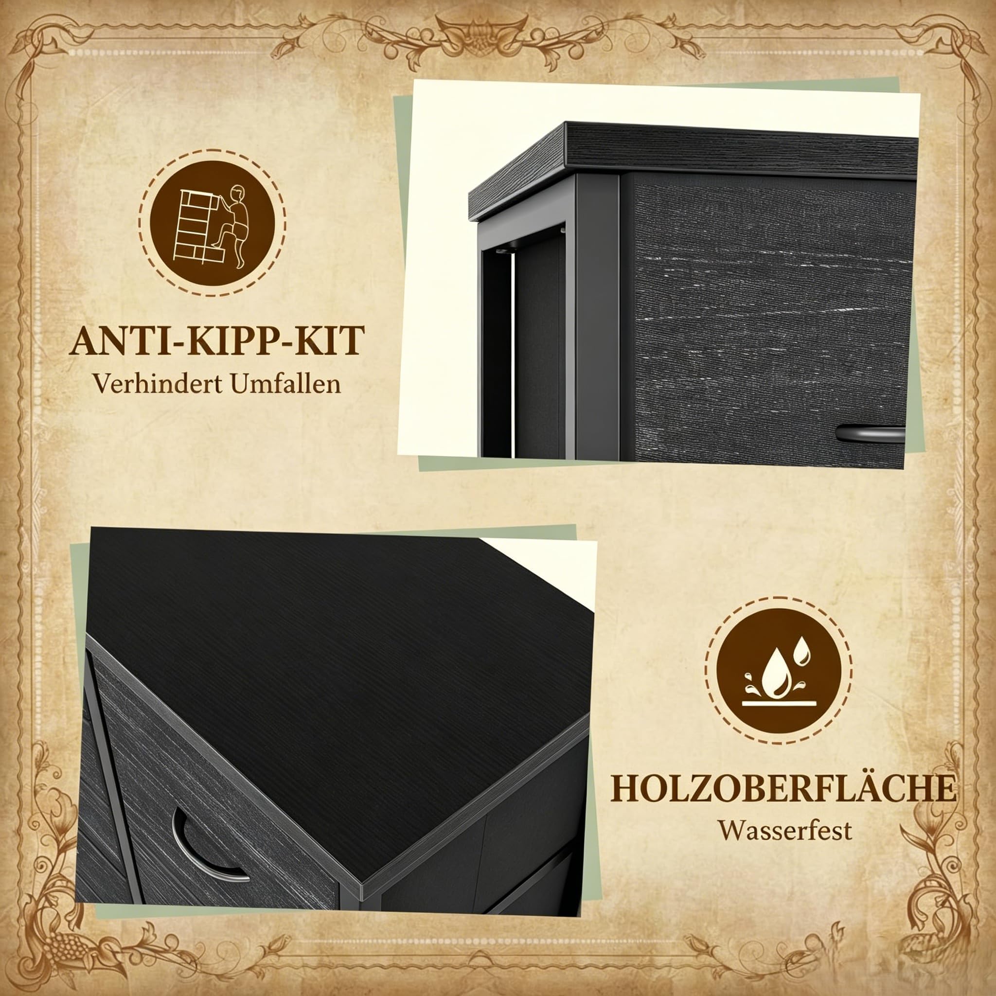 Garvee 15 Schubladen Kommode, Großer Stoffschrank mit Metallrahmen & Holzplatte, Schubladenschrank Organizer für Schlafzimmer, Wohnzimmer, Kinderzimmer & Flur, 100 x 30 x 123 cm, Deco Grau