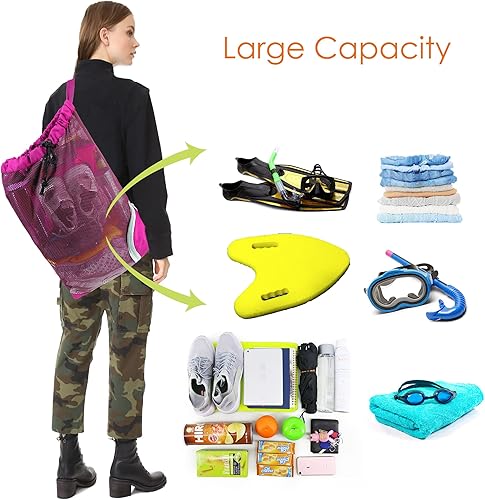 Vista 31 de BeeGreen Mochila con cordón para hombres y mujeres, atlético, gimnasio, deportes, entrenamiento, playa, natación Negro