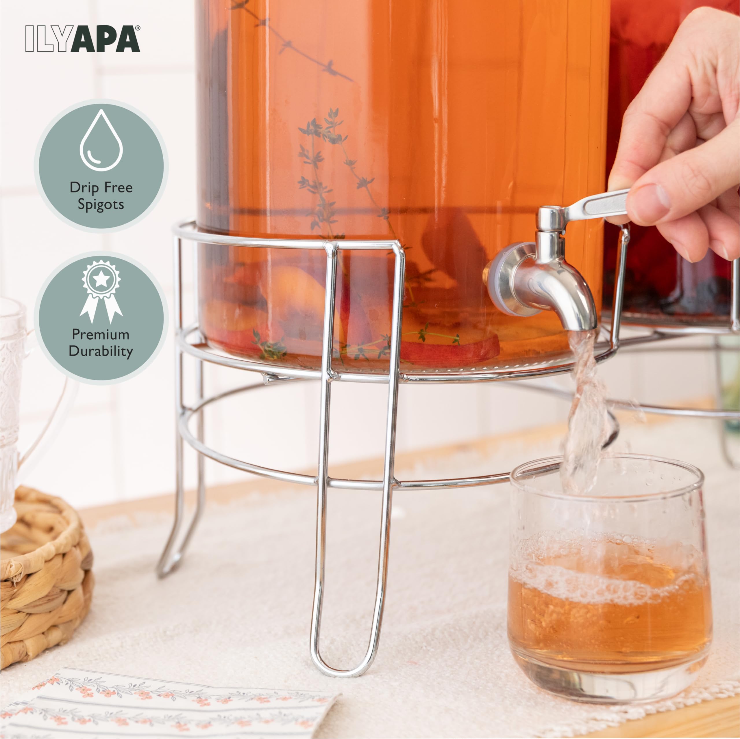 Ilyapa Dispenser per bevande da 1,5 litri con coperchio, confezione da 2 dispenser per bevande e barattolo da farmacia con lavagna, beccucci in acciaio inox, ottimo stile per eventi, feste in