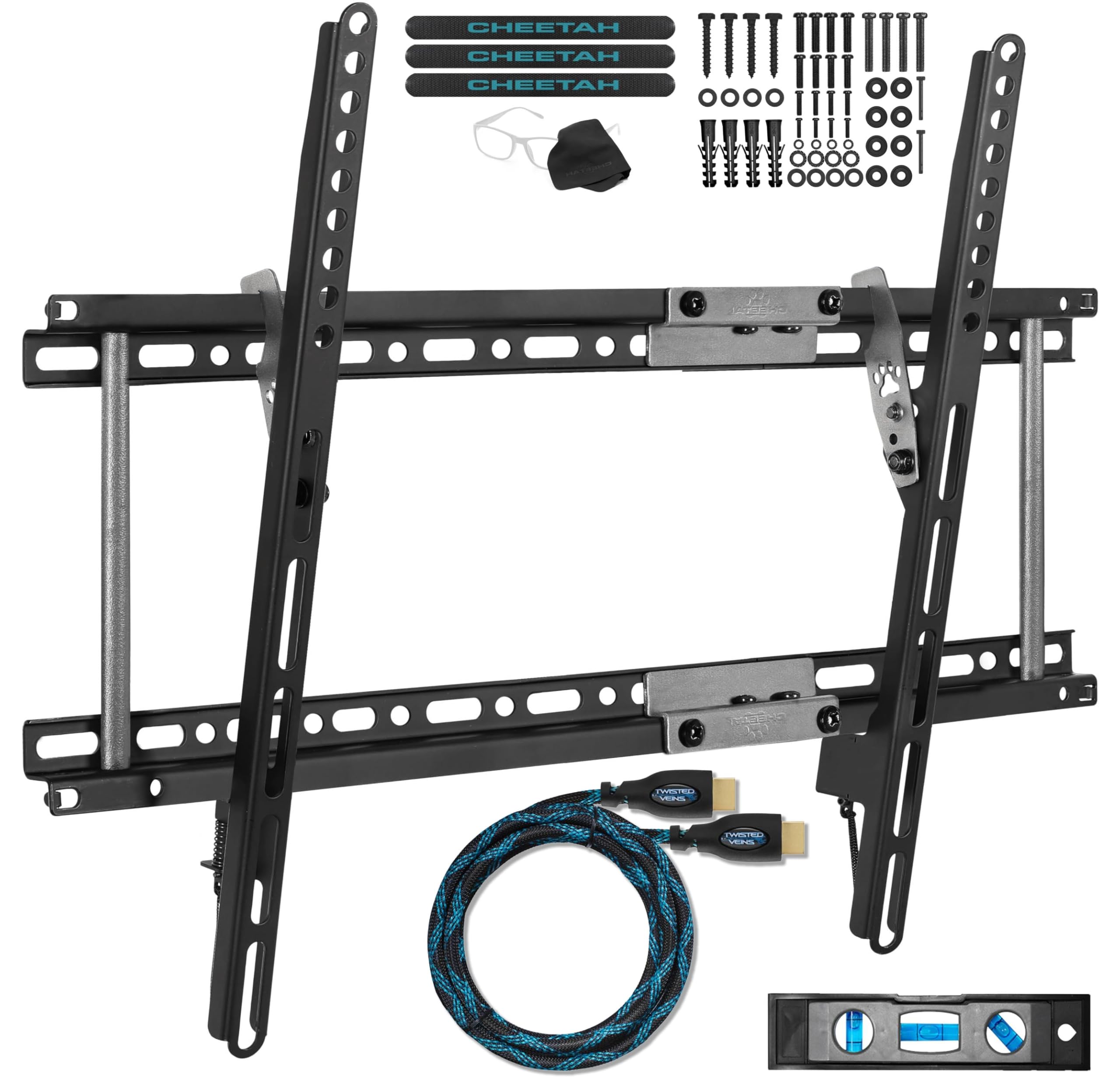 Cheetah APTMM2B TV Wall Mount for 20-80Inch TVs,VESA 600 and 165lbs, and fits 23.6Inch And 15.7Inch, includes a Tilt TV Bracket, a 10ft Twisted Veins HDMI Cable, 6Inch 3-Axis Magnetic Bubble Level
