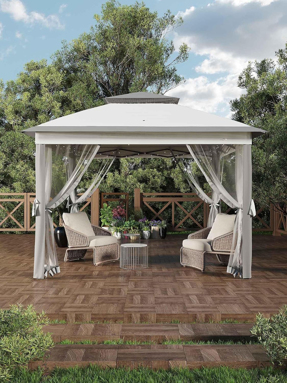 11x11ft Instant Canopy Outdoor Heavy Duty Gazebo Tent with Mosquito Netting, Double Roof Ventilation, Waterproof & UPF 50+ Protection, Sturdy Powder Coated Steel Frame, Detachable Mesh Walls for Patio