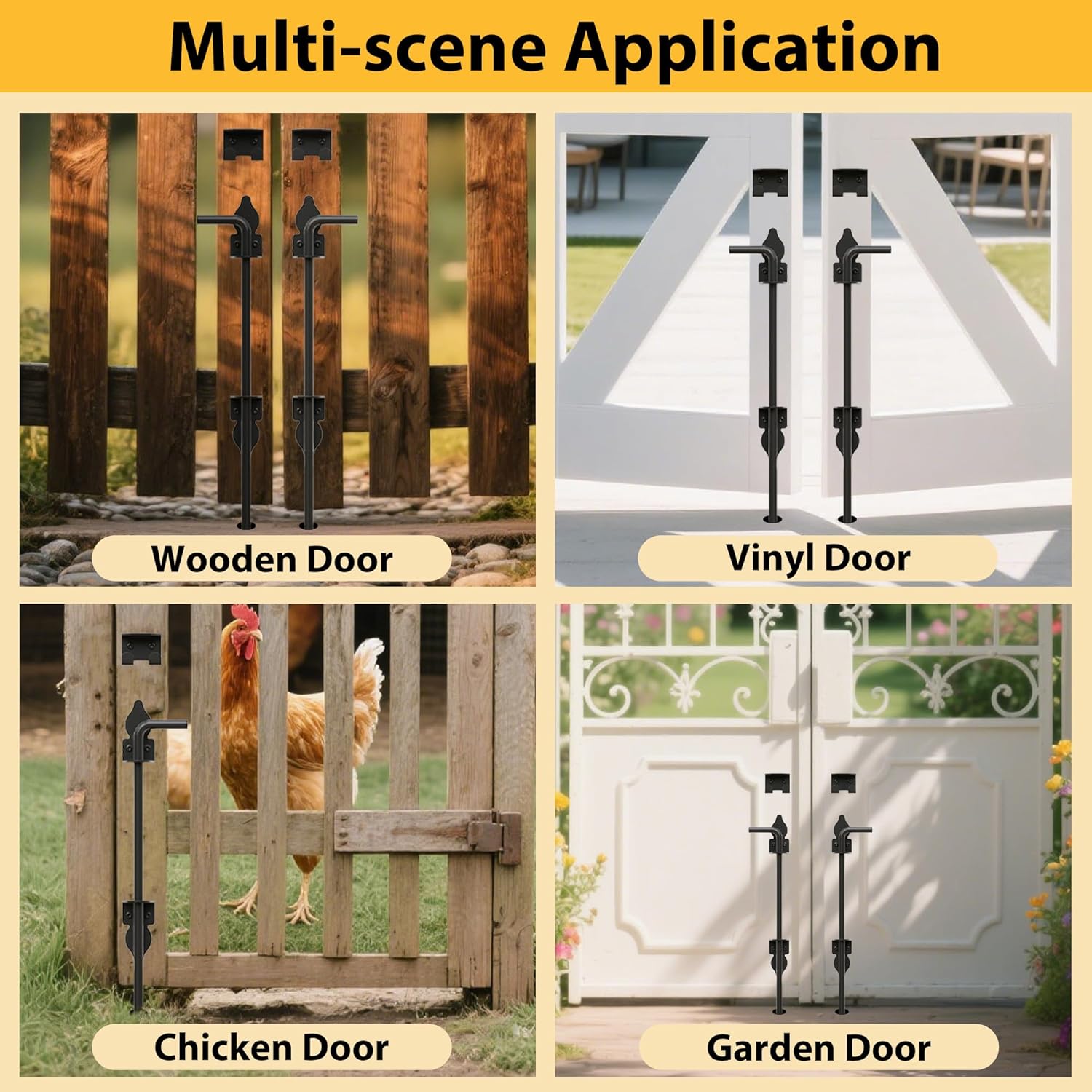 36" Heavy Duty Cane Bolts for Gates with Black Rustproof Powder Upgraded Hardware Gate Drop Rod for Wood PVC Vinyl Fences Gates, Double Doors-2 Pack