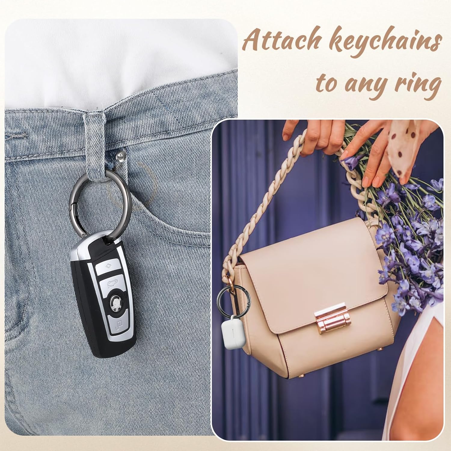 4Pcs 2 Inch Metal O Ring Keychain Rings, Large Black Key Rings Round Carabiner Flat Spring O-Ring Keysring Clip for Purse Strap, Handbag, Key Chain Hooks Accessoriess - Image 7