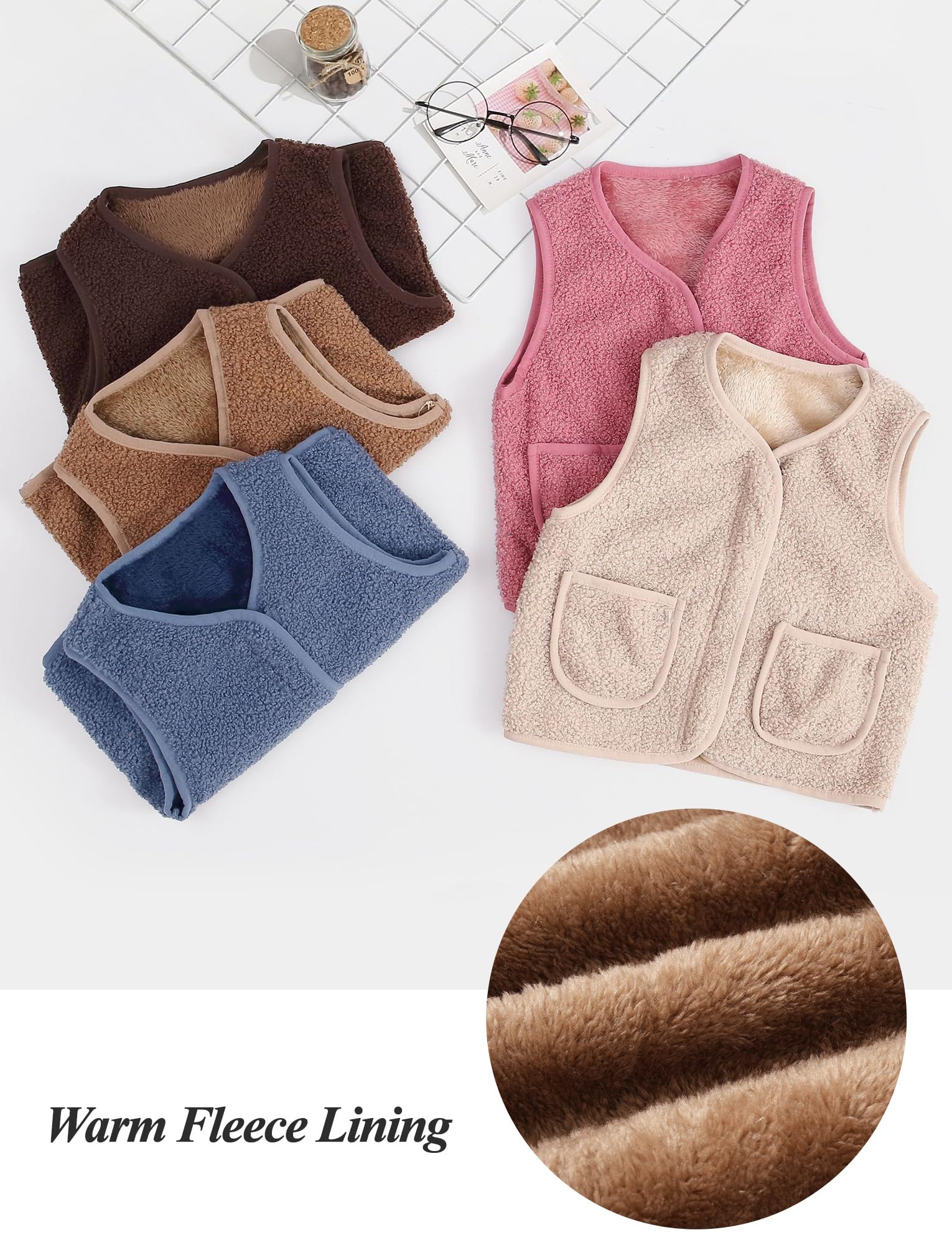Happy Cherry Bambini Gilet in Pile Senza Maniche Giacca Autunno Invernale Ragazzi Ragazze Capispalla Panciotto Caldo Leggero con Cerniera e Tasche