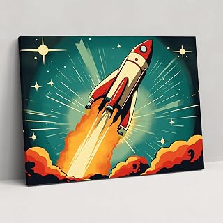 Painted Anarchy Retro Rocket Galaxy Wall Art - Earth, Rocket Ship, Canvas Wall Art, Home Decoration, 30" x 20"