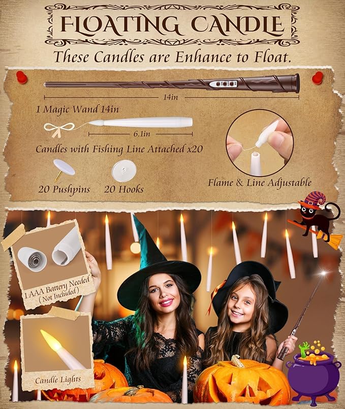Halloween Decorations Floating Candles with Wand - 20Pcs Flameless LED
