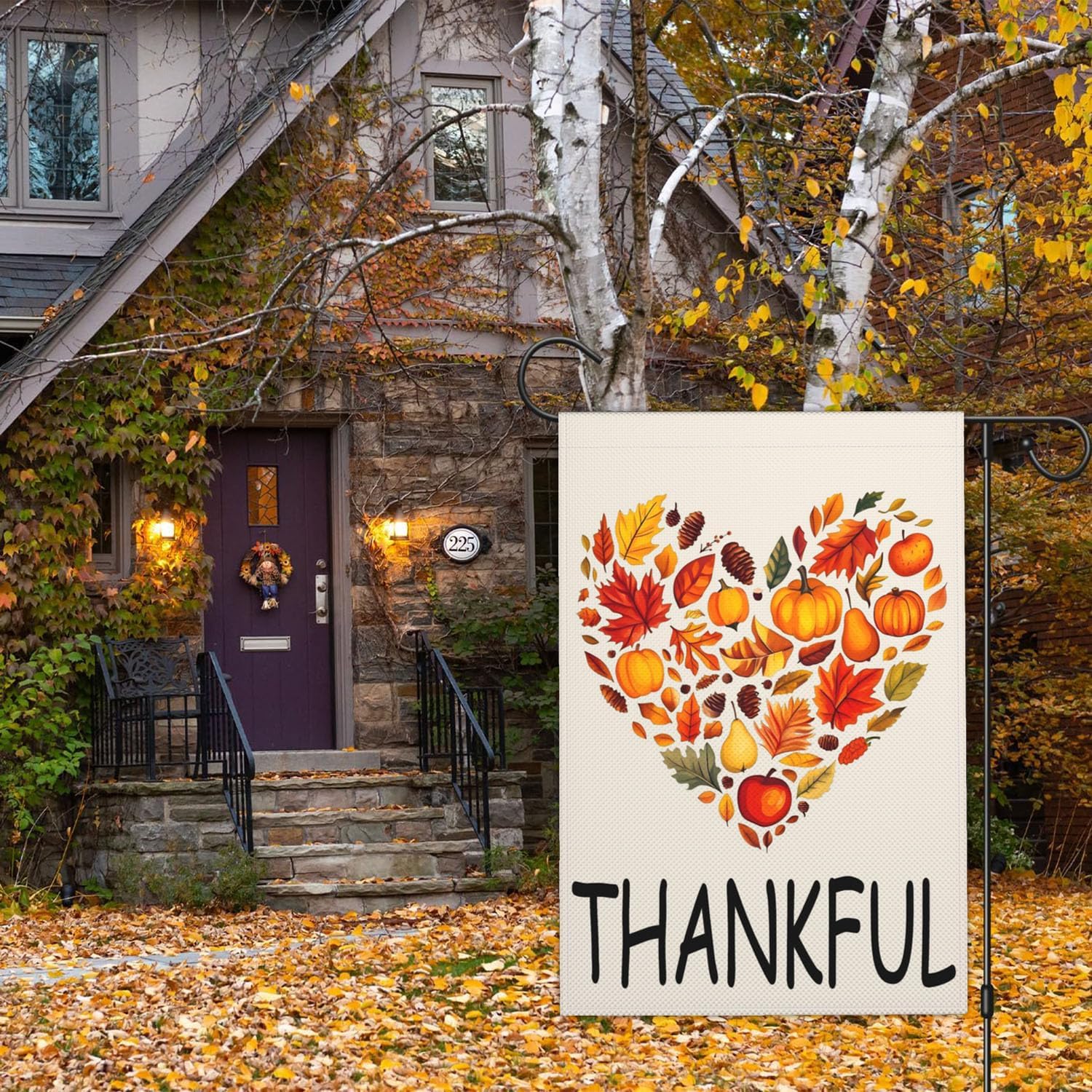 Thanksgiving Garden Flags for Outside 12x18 Inch Double Sided Thankful Autumn Leaf Heart Yard Sign Garden Flags for Fall Outdoor Turkey Garden Flag Holiday Decorations - Image 4