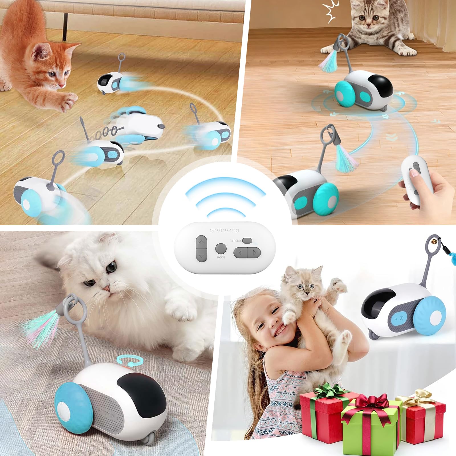 Jouet Interactif pour Chat Motorisé avec Télécommande, Tail 2.0-2024, Balle Intelligente avec 2 Modes, Rechargeable par USB