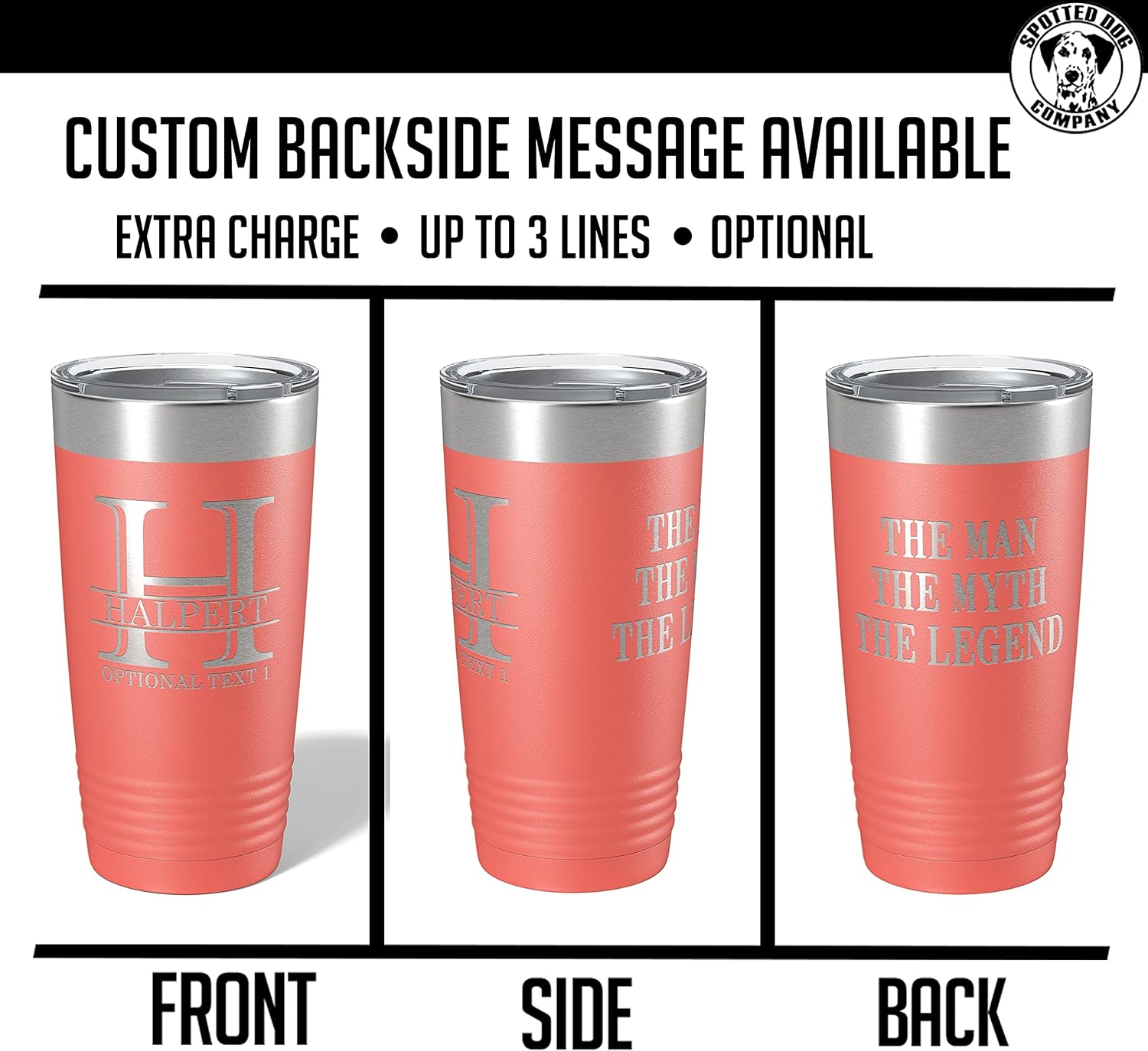 Personalized 20oz (17 Colors) Powder Coated Insulated Stainless Steel Tumbler with Lid, Custom Etched, Customized Engraved Gift Idea for Women Men Her Him, Halpert Monogram Initial Name (Coral)