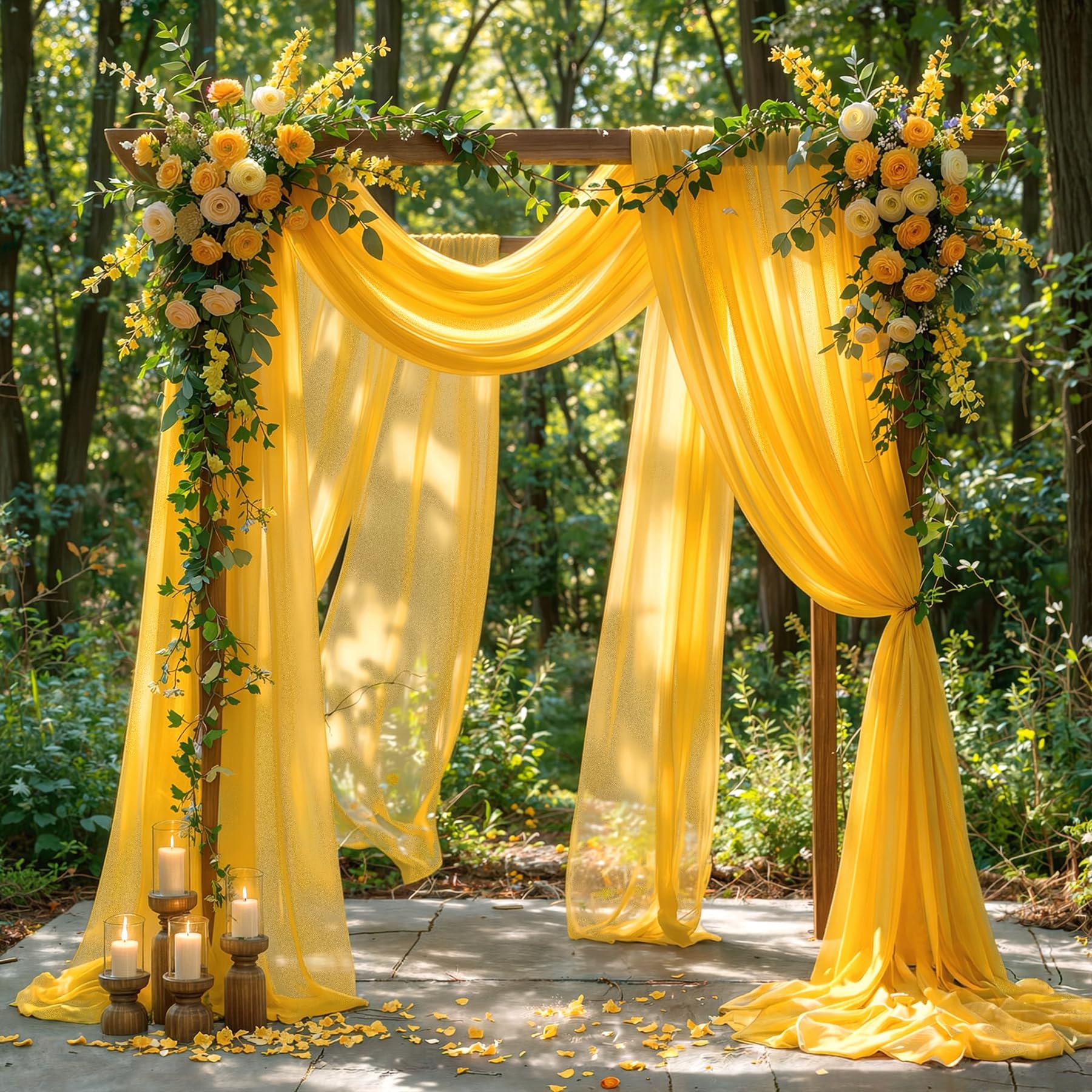 Wedding Arch Draping Fabric, 2 Panels 30" x 20Ft Yellow Sheer Curtain Drapes Extra Wide &amp; Long Backdrop Curtains for Bridal Shower Backdrop Outdoor Party Arches Church Ceremony Decoration