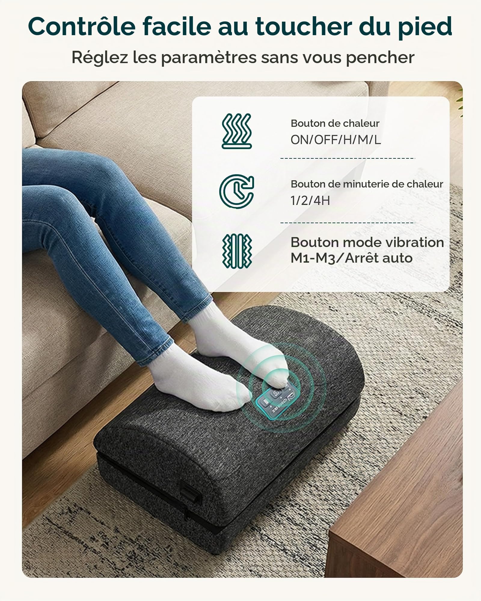Snailax Repose-pieds ergonomique avec chauffage et vibration