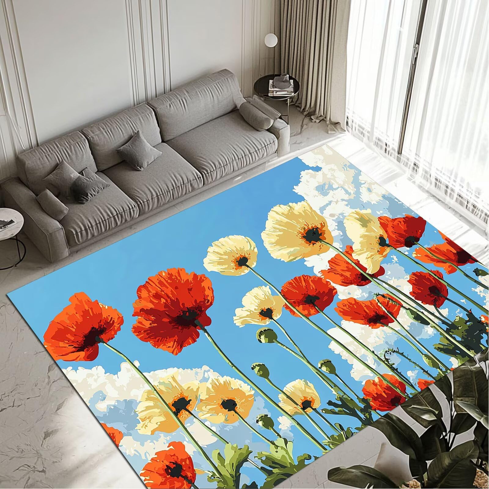 Tapis Flower 120x170cm grand tapis de salon fleuri lavable et antidérapant