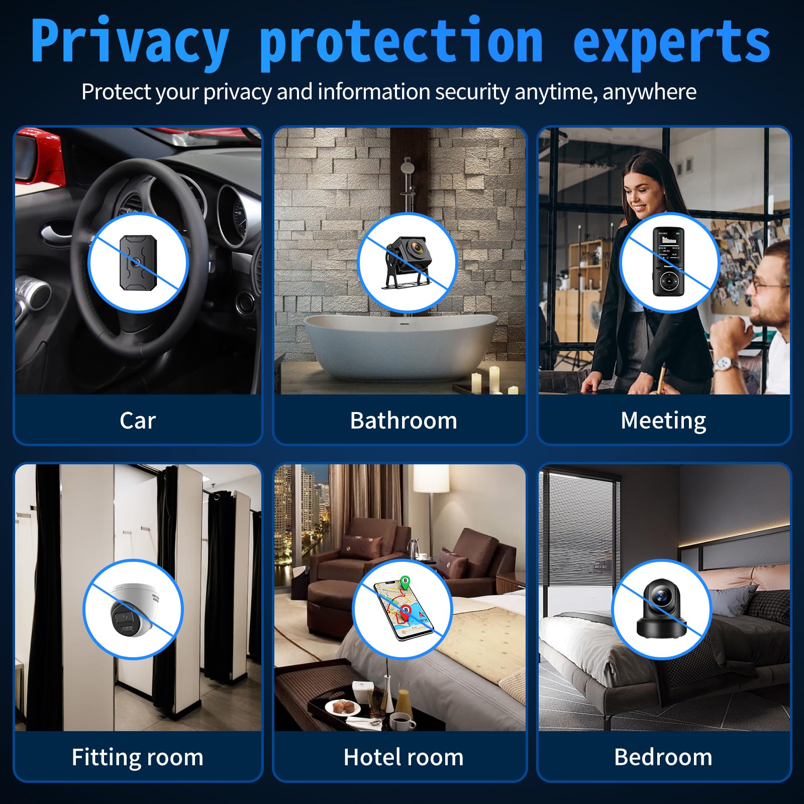 Detecteur Micro Espion, 4 en 1 Détecteur Caméra Cachée Detecteur RF sans Fil pour Caméra Dissimulée 6 Niveaux de Sensibilité Détecteur de Caméra Cachée, GPS Tracker pour Bureau, Hôtel, Maison