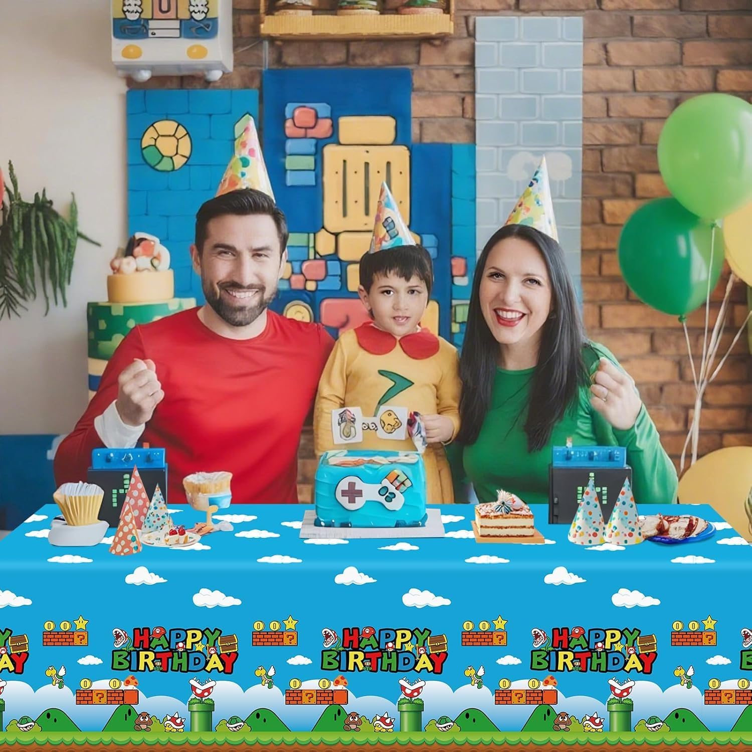 3PCS Super Brothers Video Games Tablecloth Party Decorations Table Cloths 54"x108" Disposable Plastic Birthday Table Cover for Kids Super Bros Cartoon Baby Shower Party Supplies Tablecover