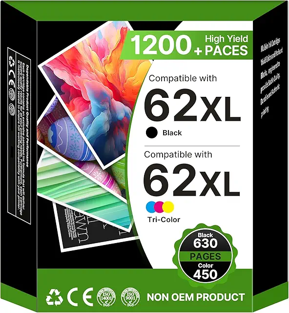 Cartouche 62XL Compatible HP Envy 5644 - 2 Pack Noir et Couleur