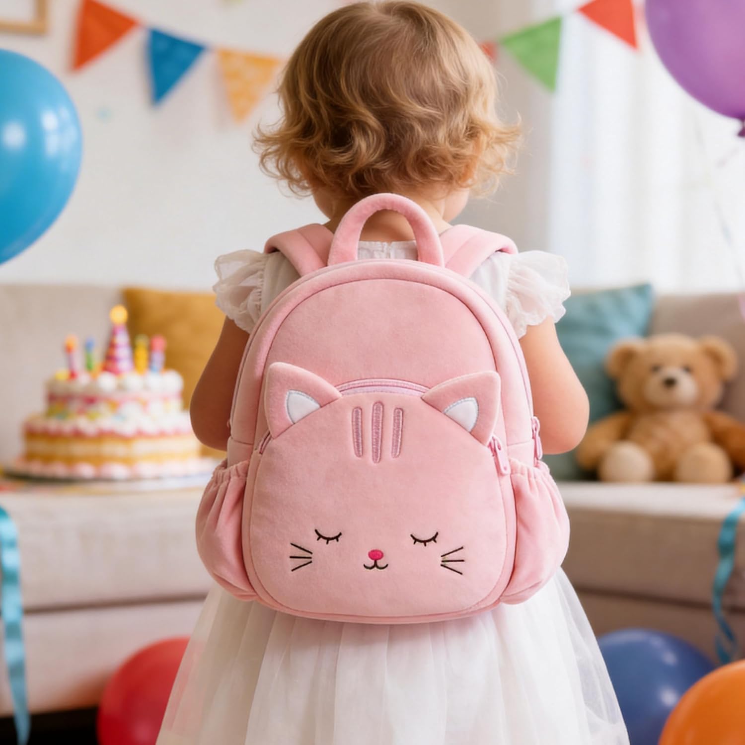 Lazada Back to School Gifts for Girls Cat Plush Toddler Backpack for Girls Cat Animal Design Kitty Kids Backpack Soft Backpack for Baby Girls11 inches.