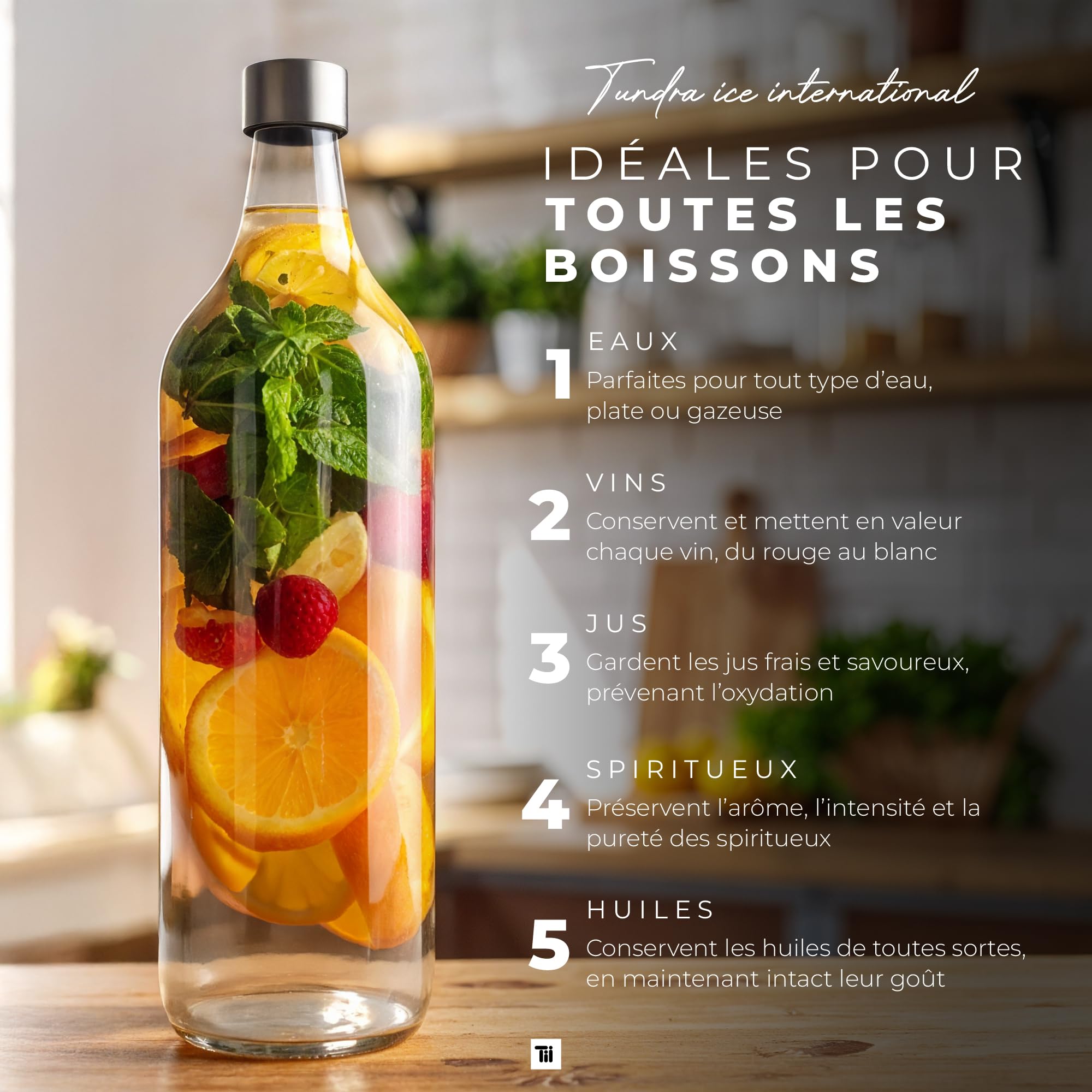 TUNDRA - Lot de 6 Bouteille Verre 1L avec 6 Bouchons à Vis et 1 Entonnoir | Ligne ELVIA | Bouteilles en Verre 1 Litre MADE IN GERMANY, Résistantes et Lavables au Lave-Vaisselle