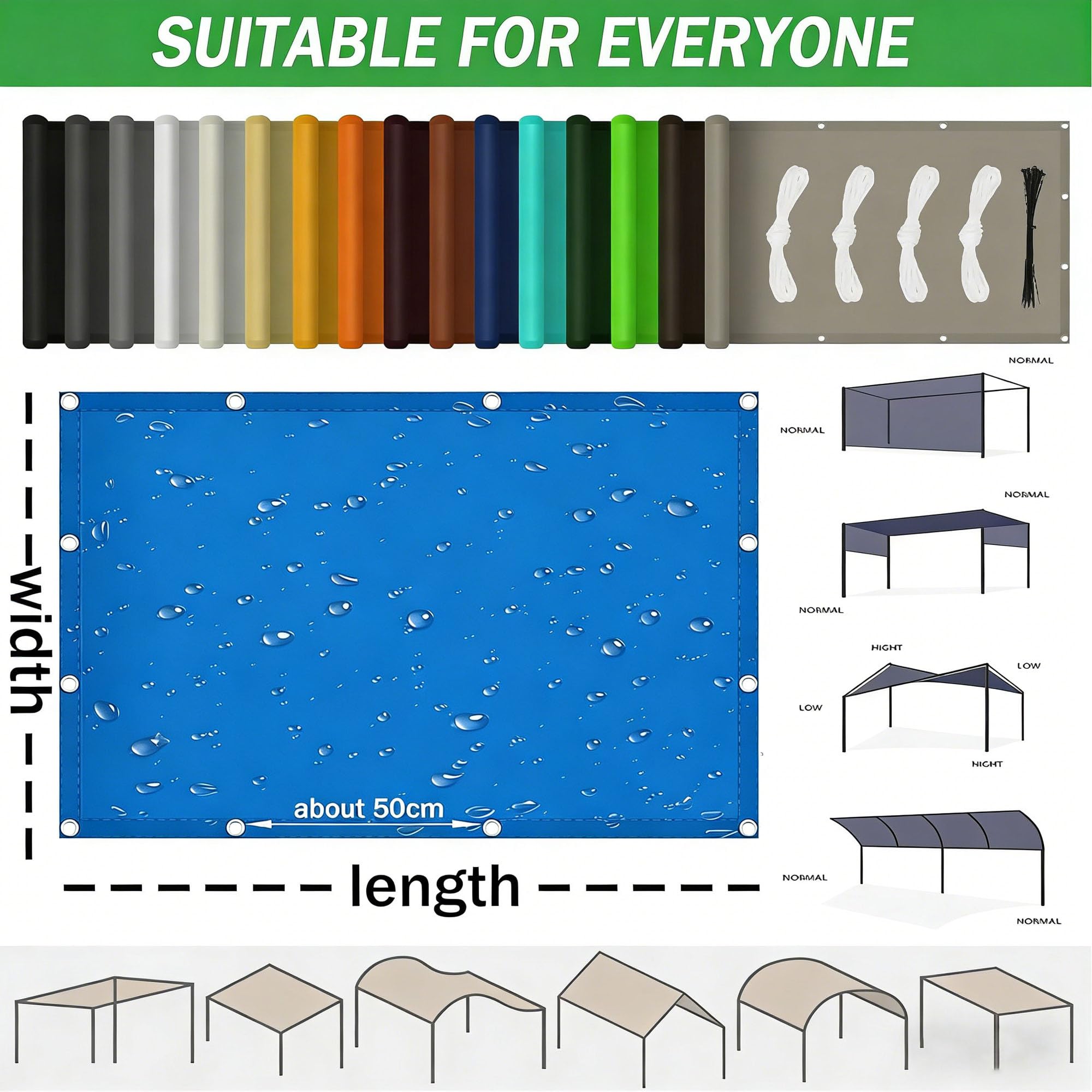 Tenda Ombreggiante Esterno Rettangolare, 2.2x3.5 M Telo Ombreggiante Occhiellato, Vele Ombreggianti Impermeabile,Anti UV Tenda a Vela per Giardino, Balcone, Terrazza, Telo Ombra - Blu