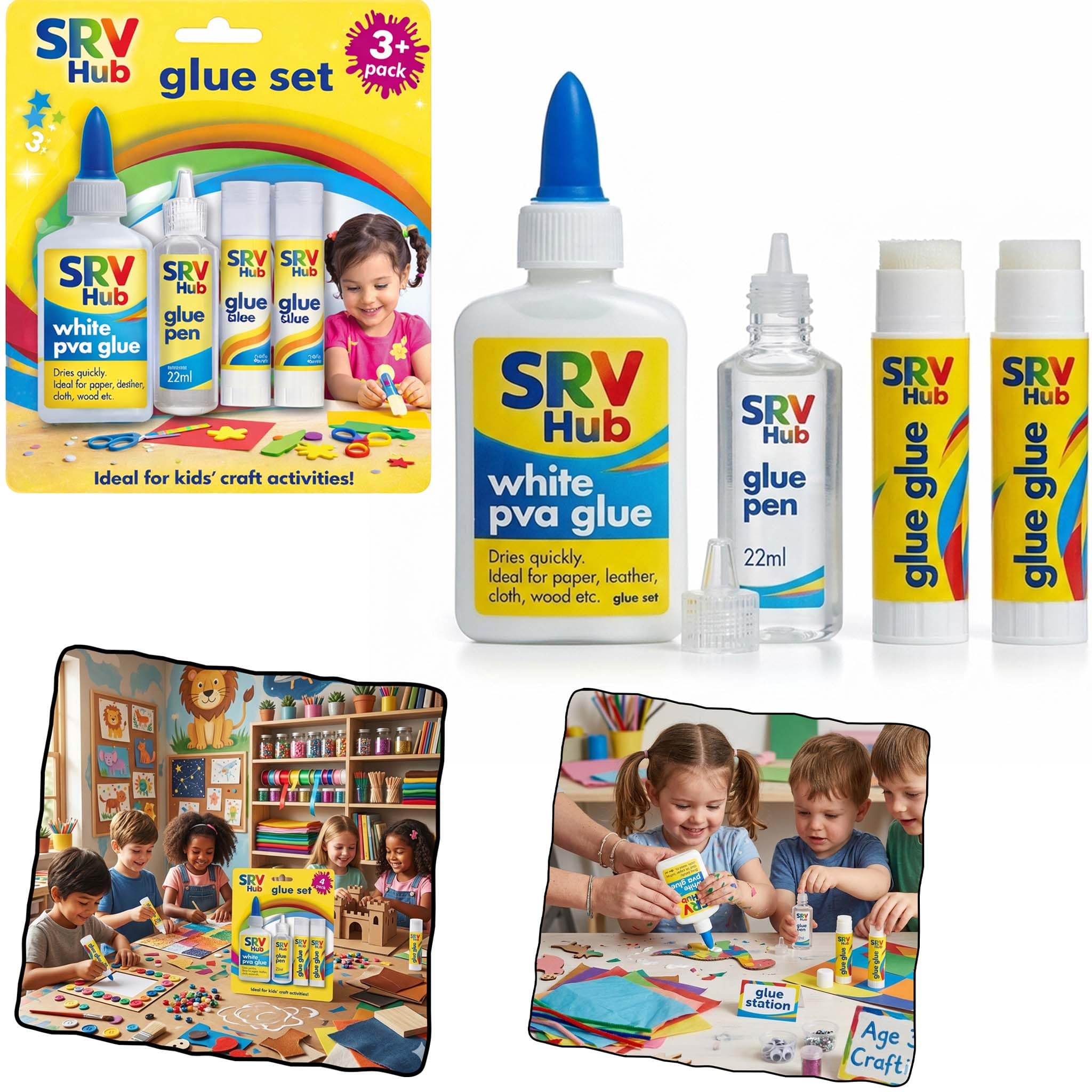 4Pcs Kids Craft Glue Set PVA Glue Bottle Glue Pen Glue Sticks Non Toxic Washable School Supplies for Paper Card Fabric Scrapbooking DIY Arts and Crafts Kit — image 1