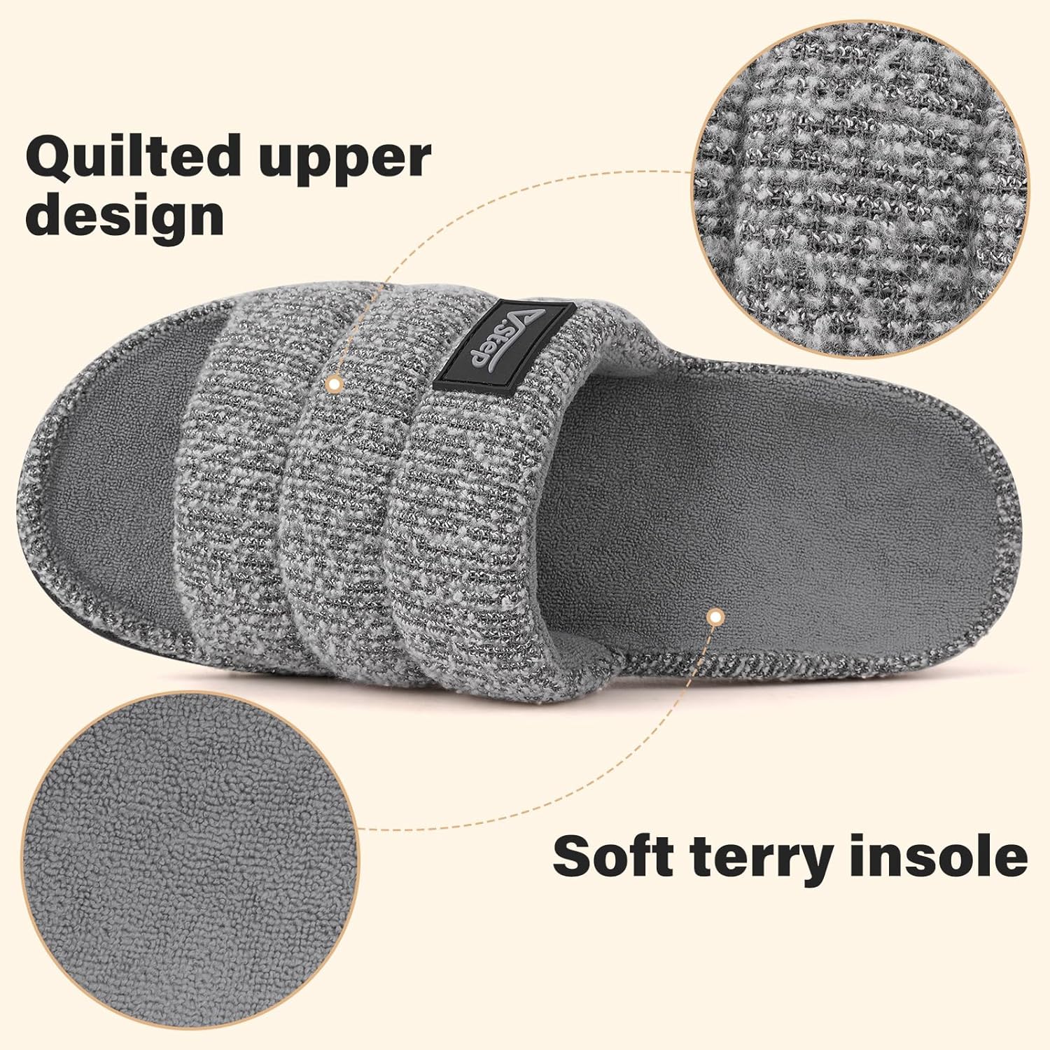 V.Step Orthopedic Slippers with Arch Support for Women Men, Orthotic Bedroom Slippers Slides for Plantar Fasciitis,Open Toe Slip on House Shoes Indoor Outdoor for Ladies, Foot Pain Relief - Image 5