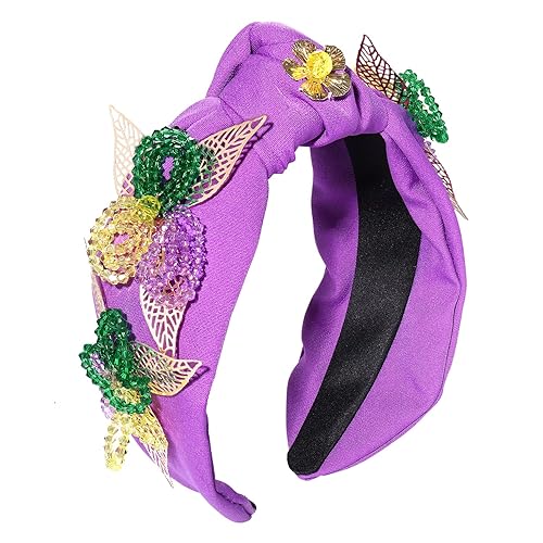 HZEYN Diadema de Mardi Gras con cuentas de hoja de filigrana adornada Knontted Wide Turbante Diadema de Mardi Gras Disfraz de diadema para fiesta,