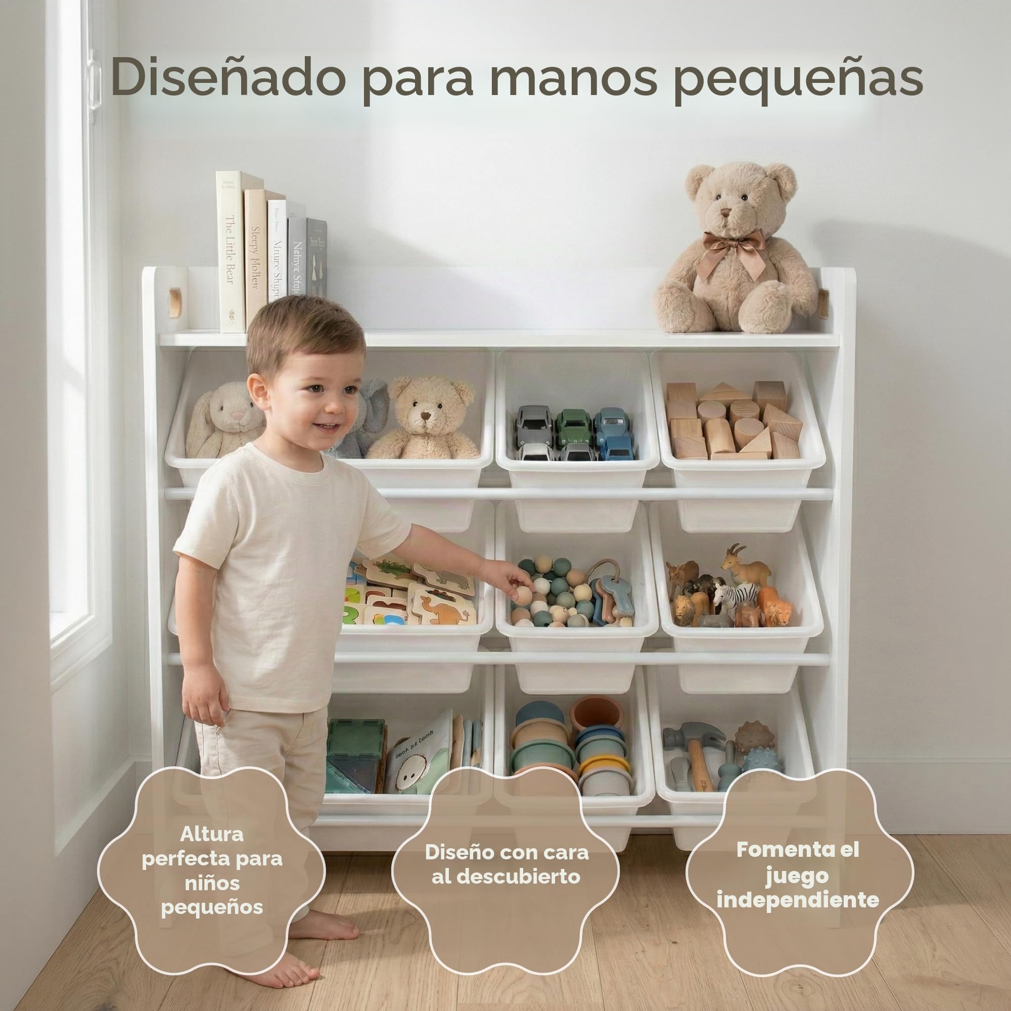 Humble Crew estantería infantil blanco/blanco: 9 cajas almacenamiento, organiza juguetes, diseño elegante, segura, montaje rápido, ideal para niños