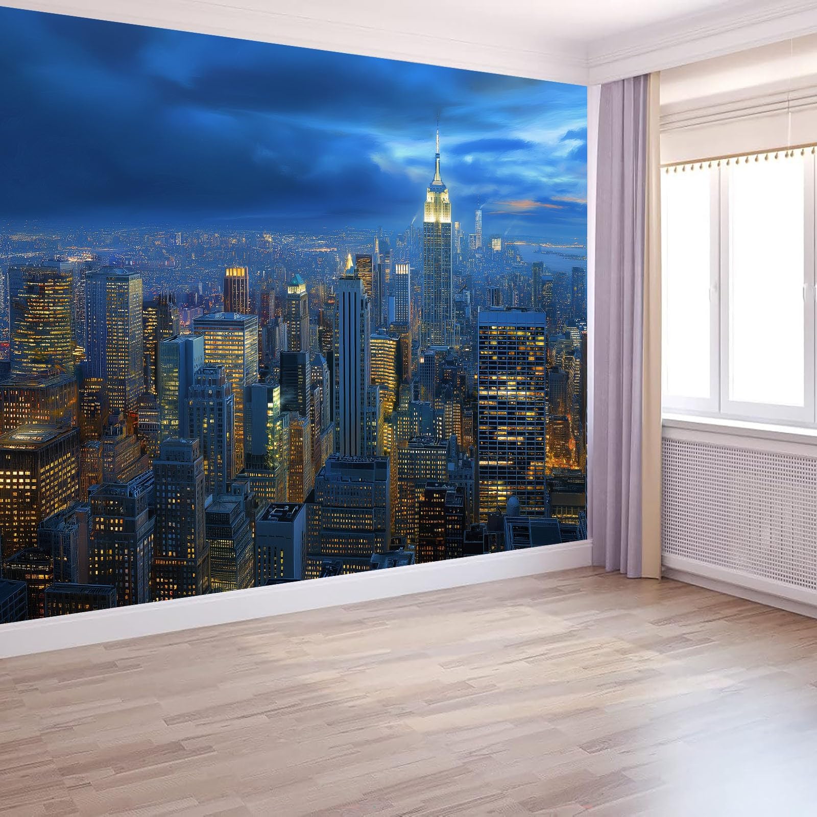 Fototapeta z włókniny 200 x 140 cm, nowoczesna architektura miasta, oświetlenie, ruchliwe miasto, granatowa - tapeta ścienna do salonu i sypialni, jakość premium, dekoracja ścienna
