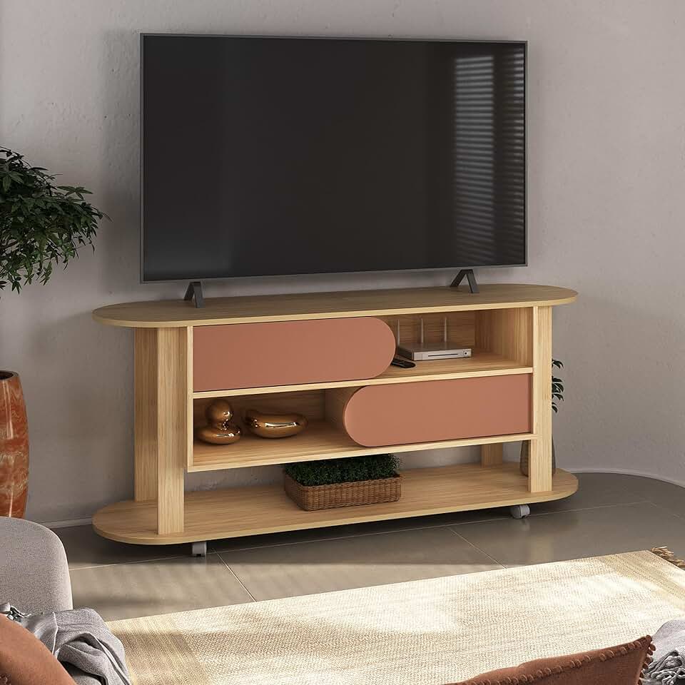 Rack 1,50mt para TV até 65 polegadas rodizios 2 portas de correr MUNDY cor Naturale/Terracota - Artely
