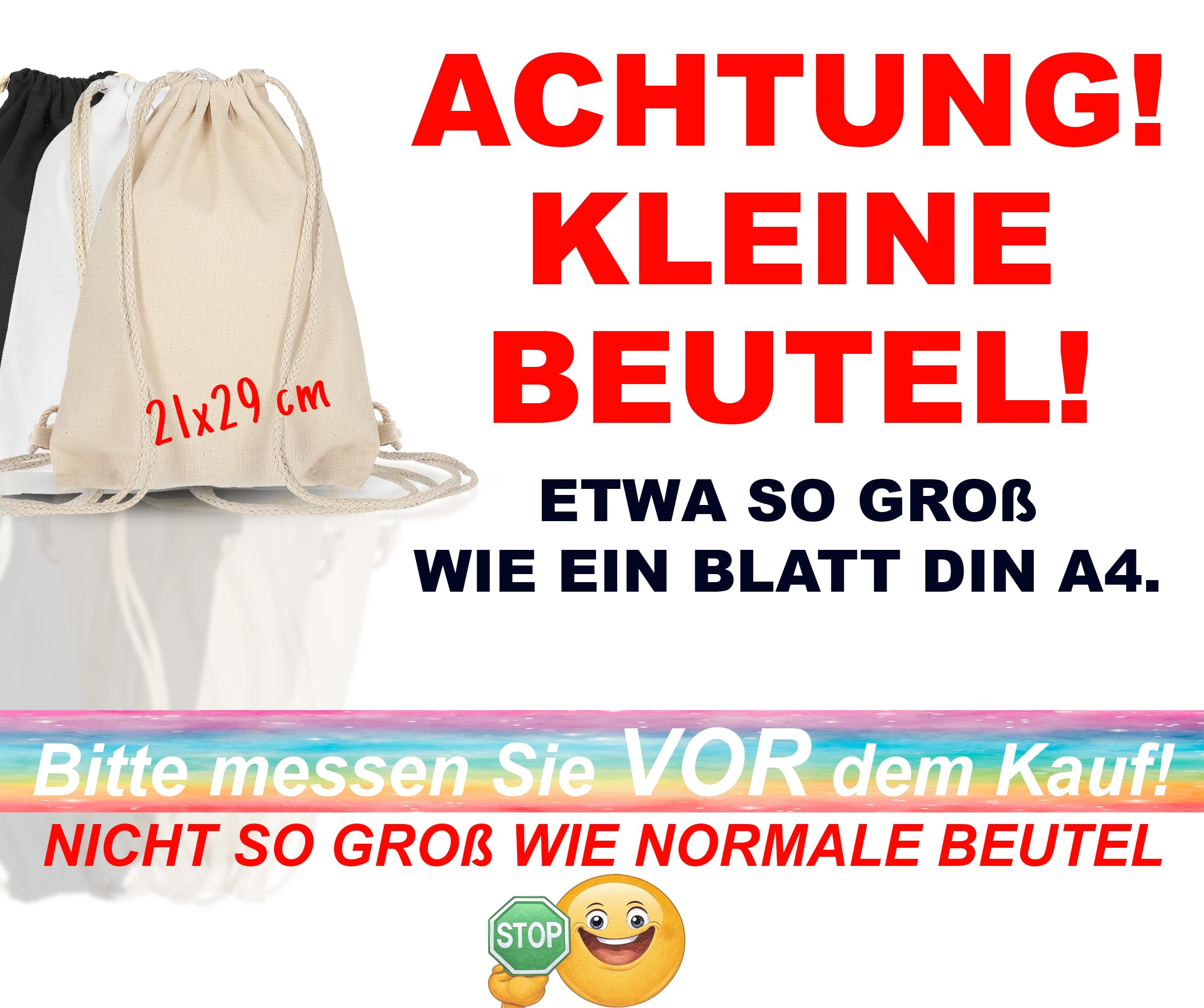 ELES VIDA Bolsas de Deporte de algodón, 21x29 cm, pequeñas, para niños, Certificado Oeko-Tex, Bolsa de Cuerdas, Bolsa de Gimnasia, Bolsa de Tela