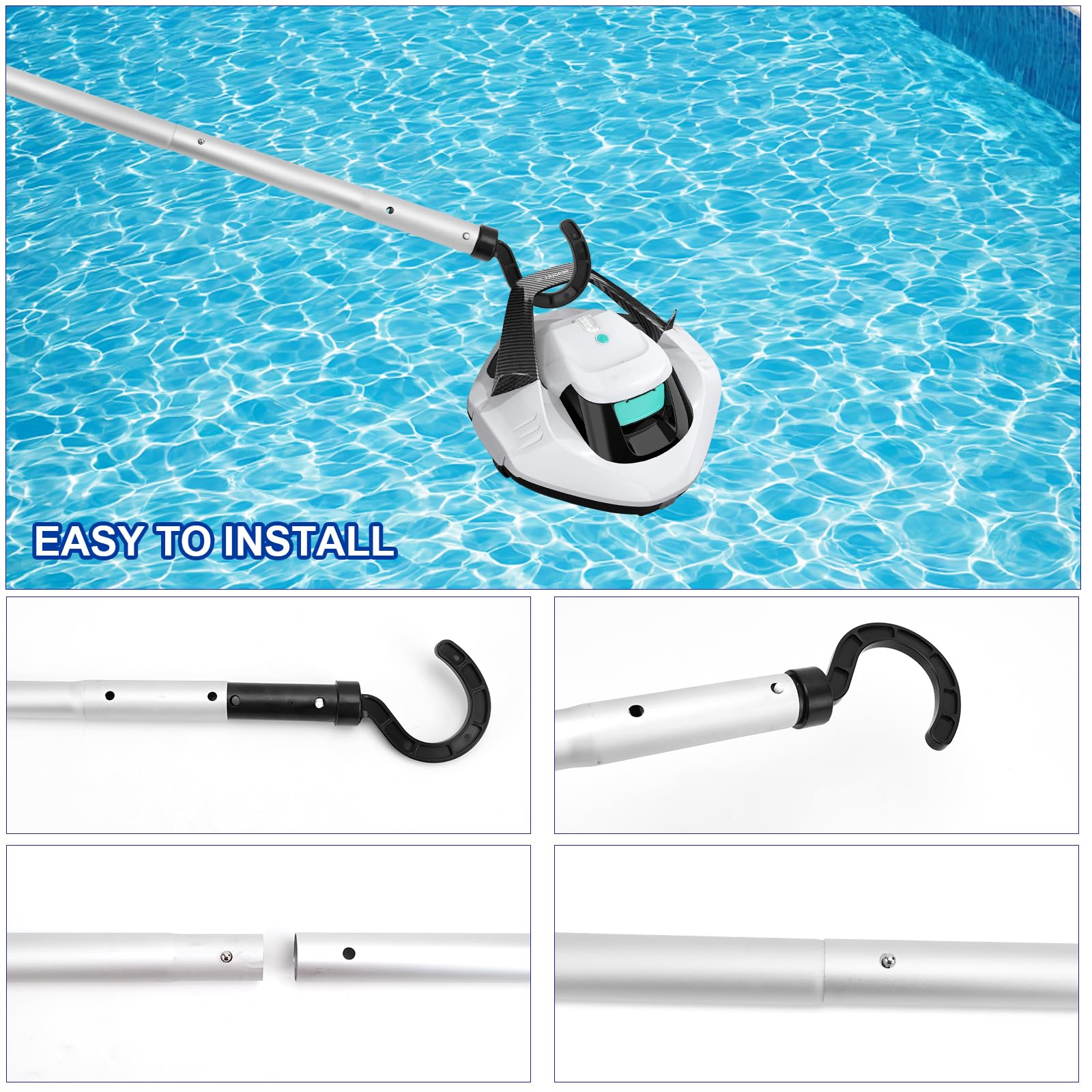 Haken für Poolroboter mit Teleskopstange Poolhaken für Poolstange Haken Poolroboter Pool Reinigungszubehör Haken Zubehör Haken für Poolroboter(185 cm)