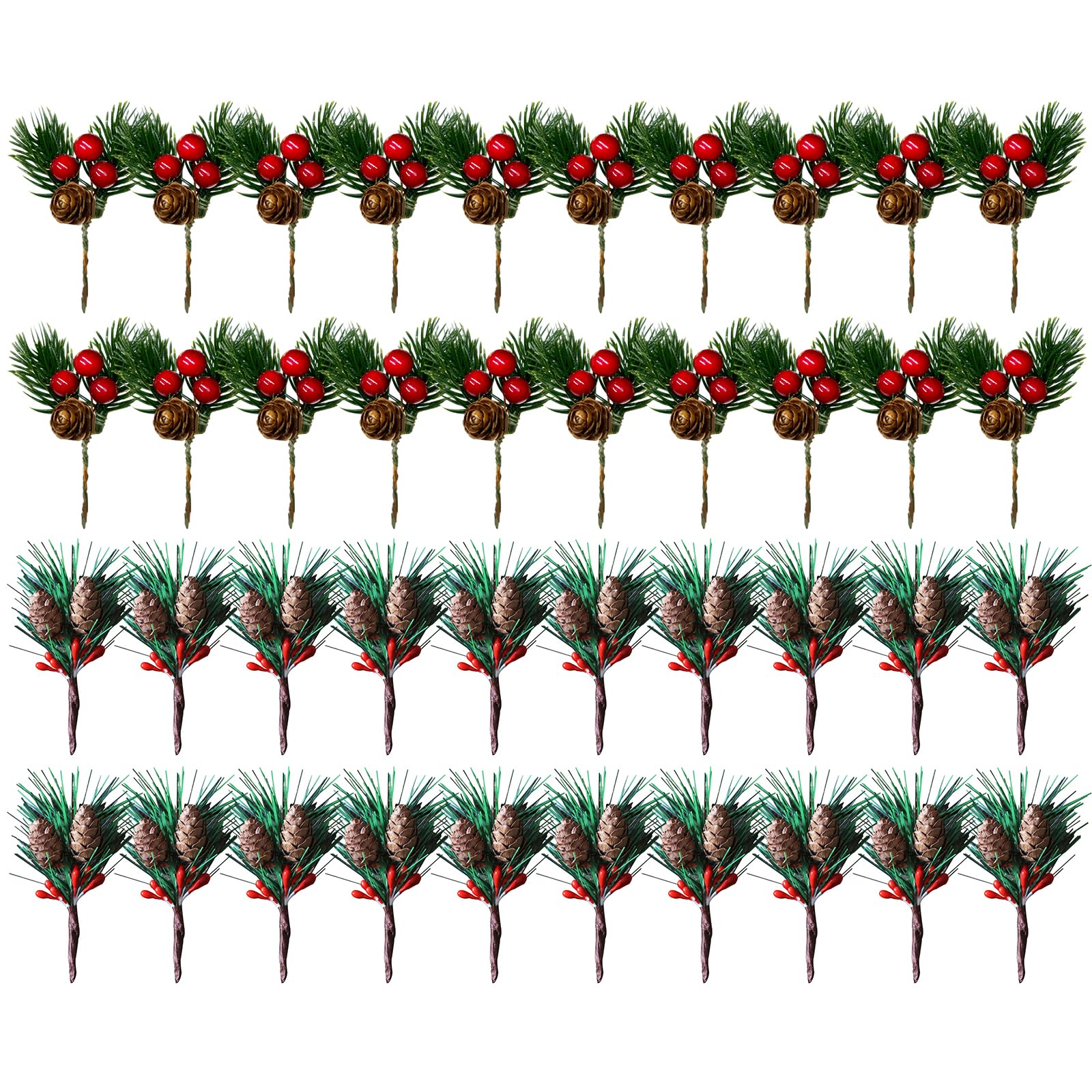WideSmart 40Pcs Christmas Berries Pine Branches,Artificial Christmas Pine Picks Artificial Pines Picks christmas Pines Tree Branches Berries Wreath Garland Decorations