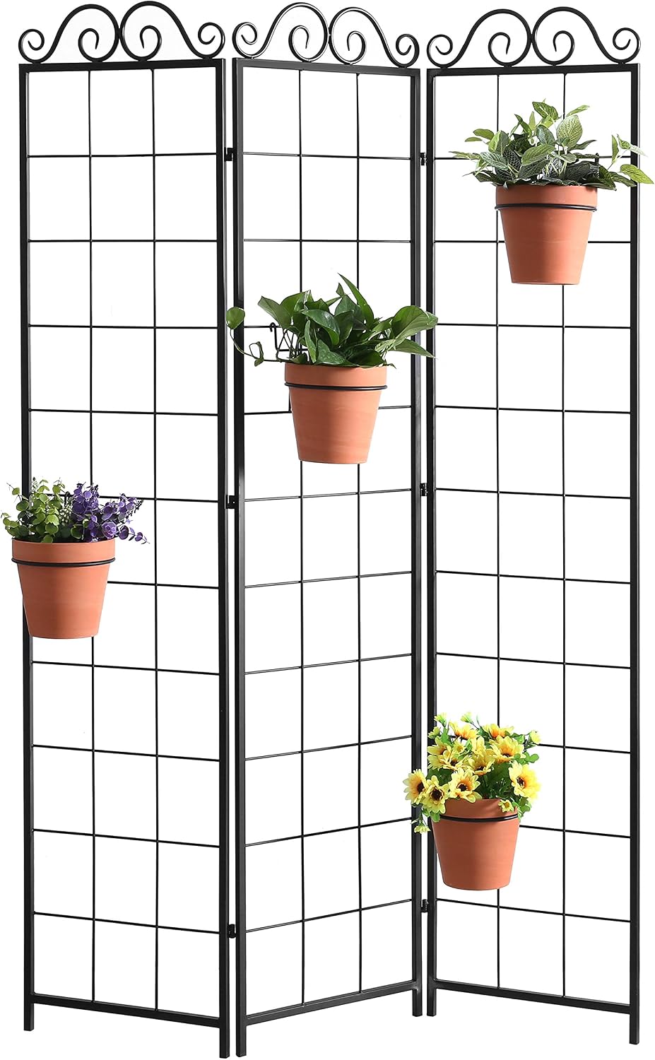 MyGift 3 Panel Black Metal Wire Trellis Divider Screen for Climbing Vines and Flowers Stands, Lightweight Plant Tower (Hanging Planters not Included)