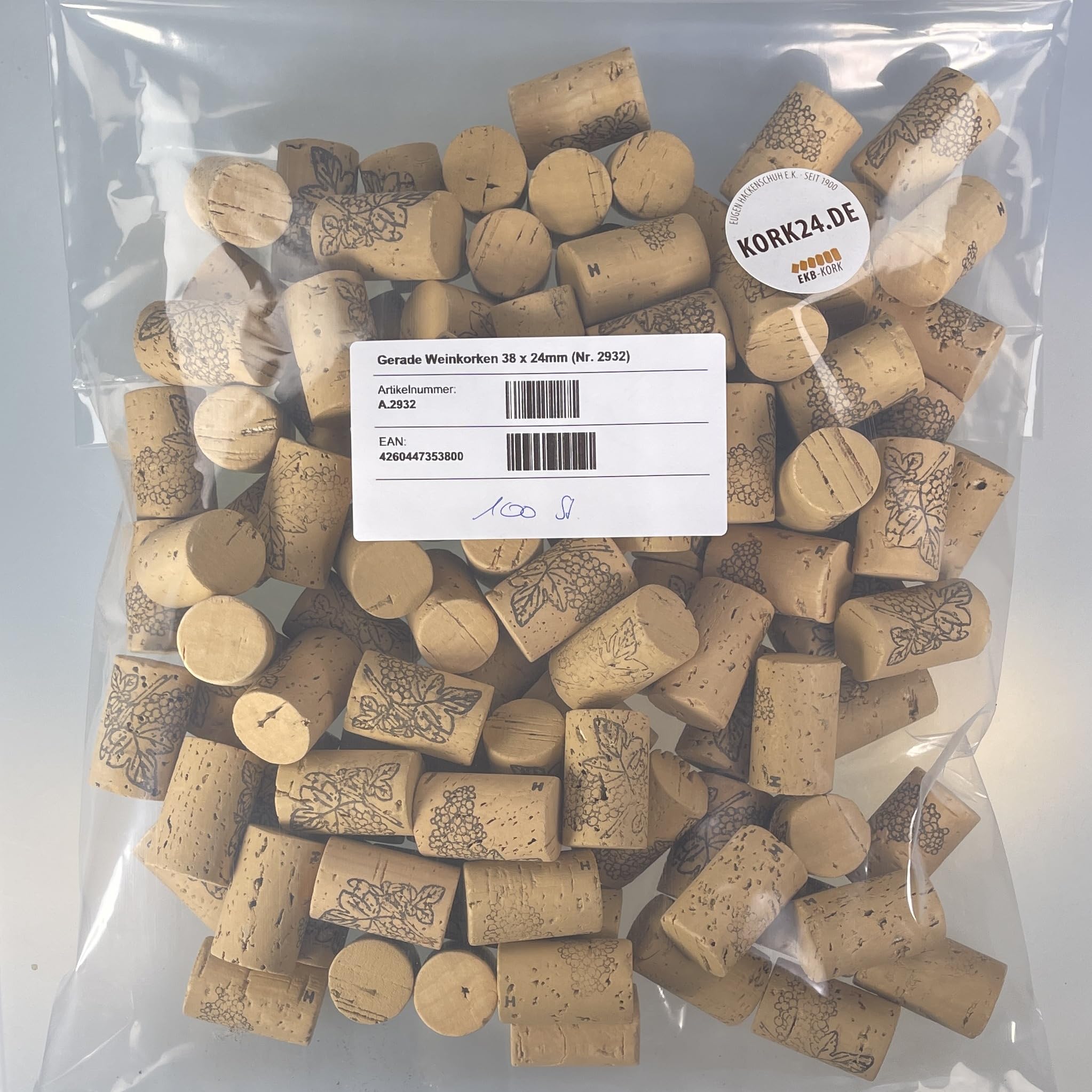 Premium Weinkorken Naturkorken 38x24mm für perfekte Getränkeabfüllung – Ideal für handelsübliche Flaschen (100)