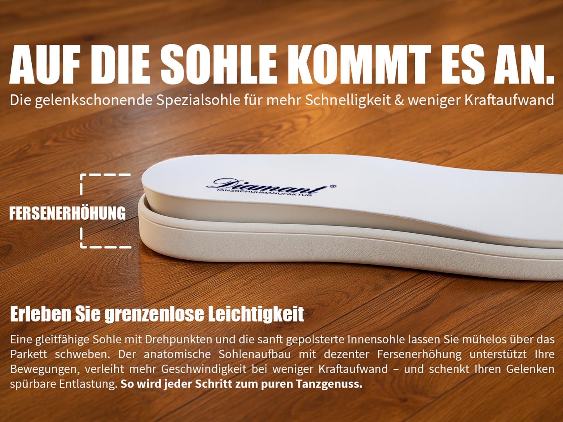 Diamant Premium Leder Tanzsneaker Vibe - Ultralight - SpinPoints - herausnehmbare Einlegesohle