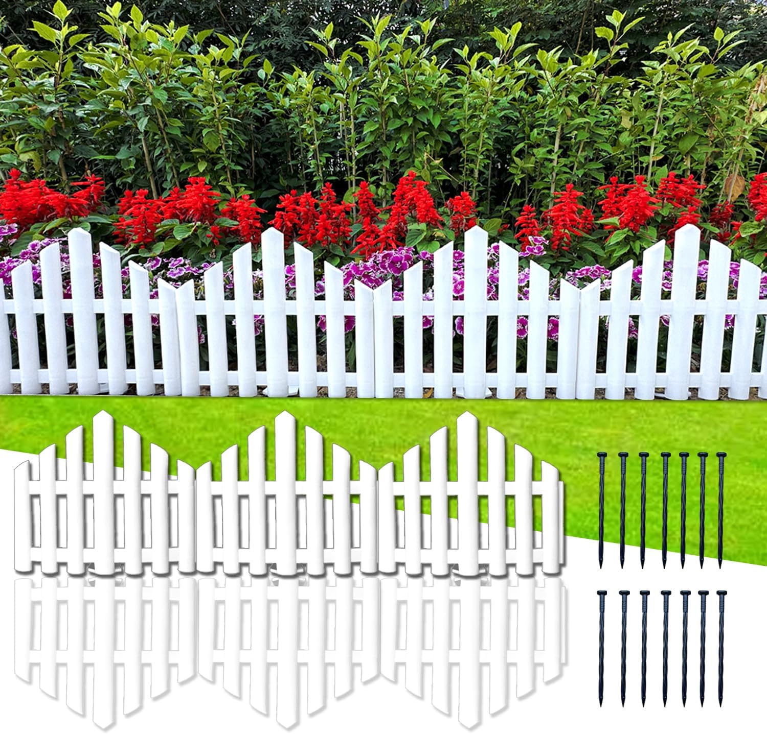 No-Dig Garden Edging Border 13FT Landscape Edging 9.3 Inch Tall for Flower Bed Fence, 14pcs Garden Lawn Edging with Stakes