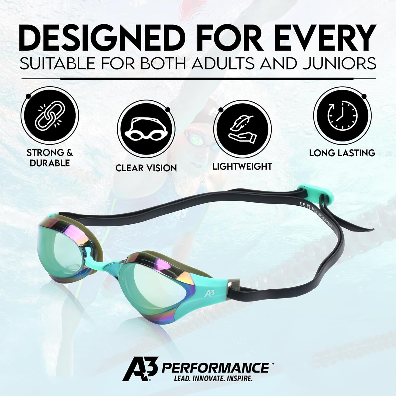MATRIX Swim Goggles | Curved Metallized Anti-Fog Lenses | UV Protection | Comfortable Adjustable Straps