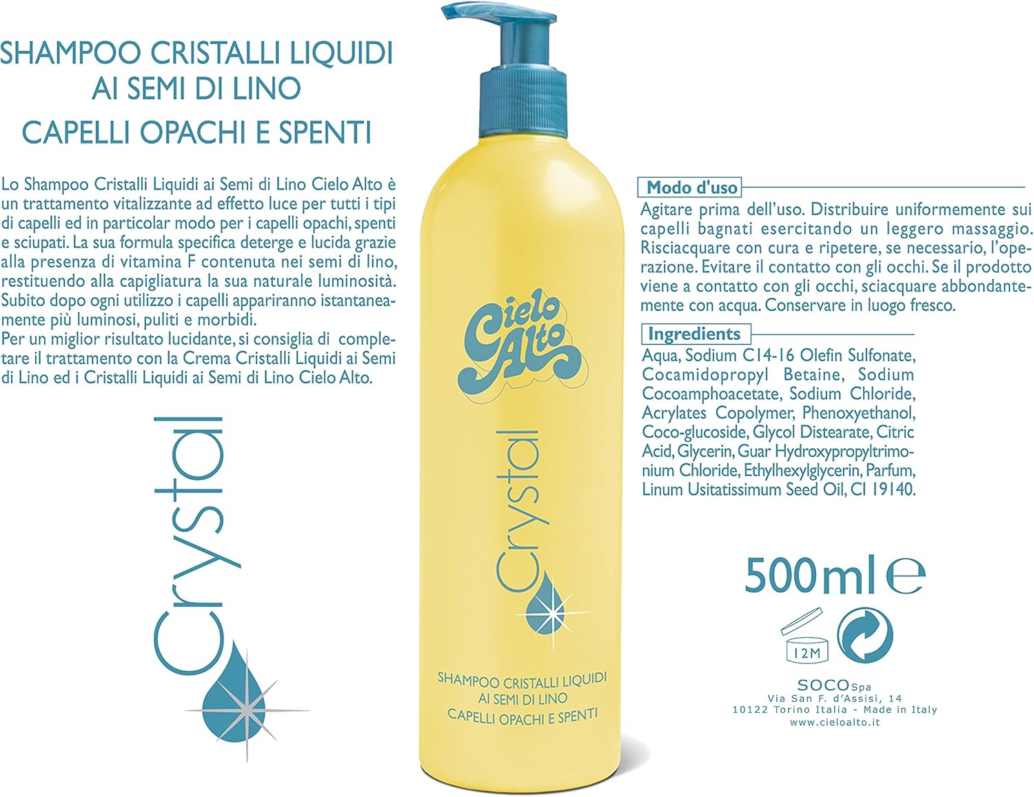 Cielo Alto Liquid Crystal Shampoo With Flax Seed, 500 ml, gelb, 1.5 l (Pack of 1) - Image 4