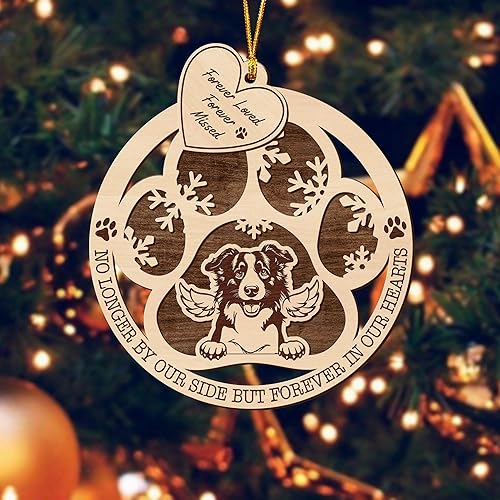 Miniatura 3 de V VIBEPY Adorno de Border Collie impreso, adorno de Navidad Border Collie, adornos conmemorativos para perros, adornos de 2 capas de 3.5 pulgadas,