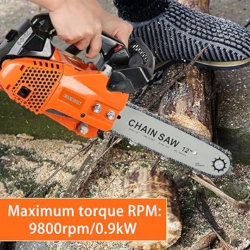 12 Inch Gas Chainsaw, 25.4CC 2-Cycle Handheld Cordless Chain Saw, Portable Top Handle Chainsaw for Tree Wood Cutting Orange