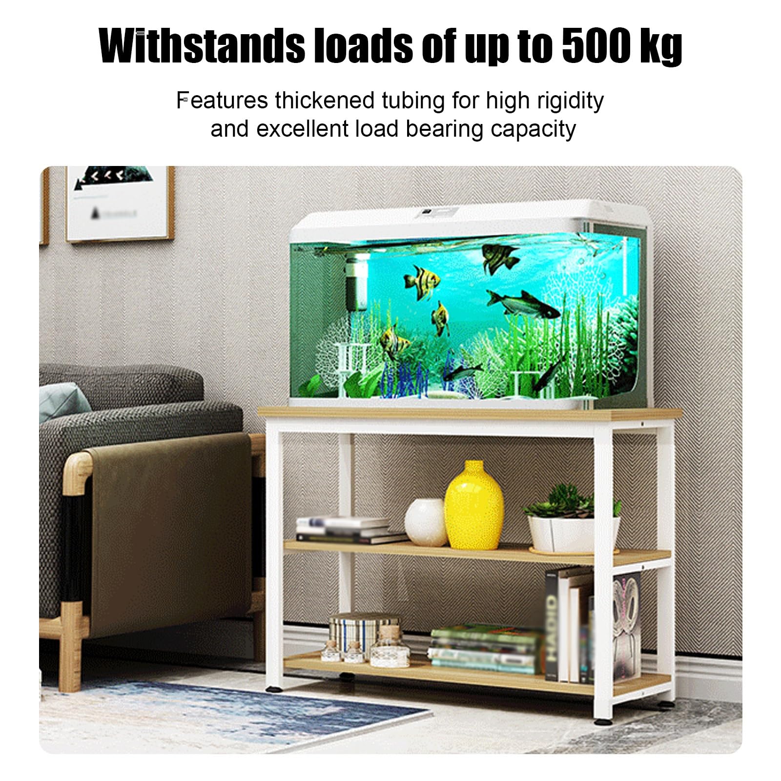Acquario con Mobile, Supporto in Legno per Acquario | Legno Massello di Gomma, Piedini Protettivi Antiscivolo, Portata di 250 kg(White A,80x40x70cm/31x12x28in)