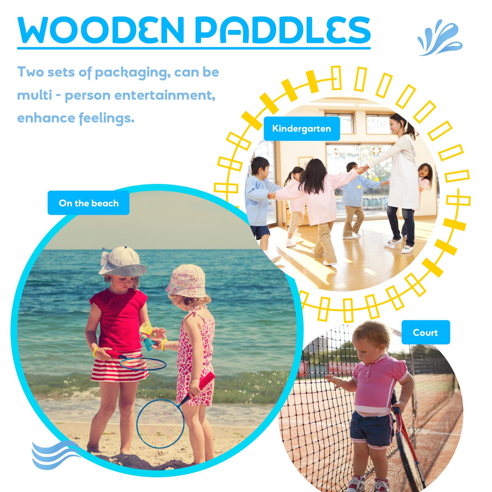 4 Racchette Badminton Spiaggia in Naturale Leggere e Resistenti Kit Giochi Spiaggia per Adulti