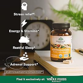 ORGANIC INDIA Ashwagandha Capsules - Organic Ashwagandha Supplement - Vegan Ashwagandha Root, Gluten-Free, Kosher, Non-GMO, Supports Stress Relief, Energy, and Sleep - 60 Capsules
