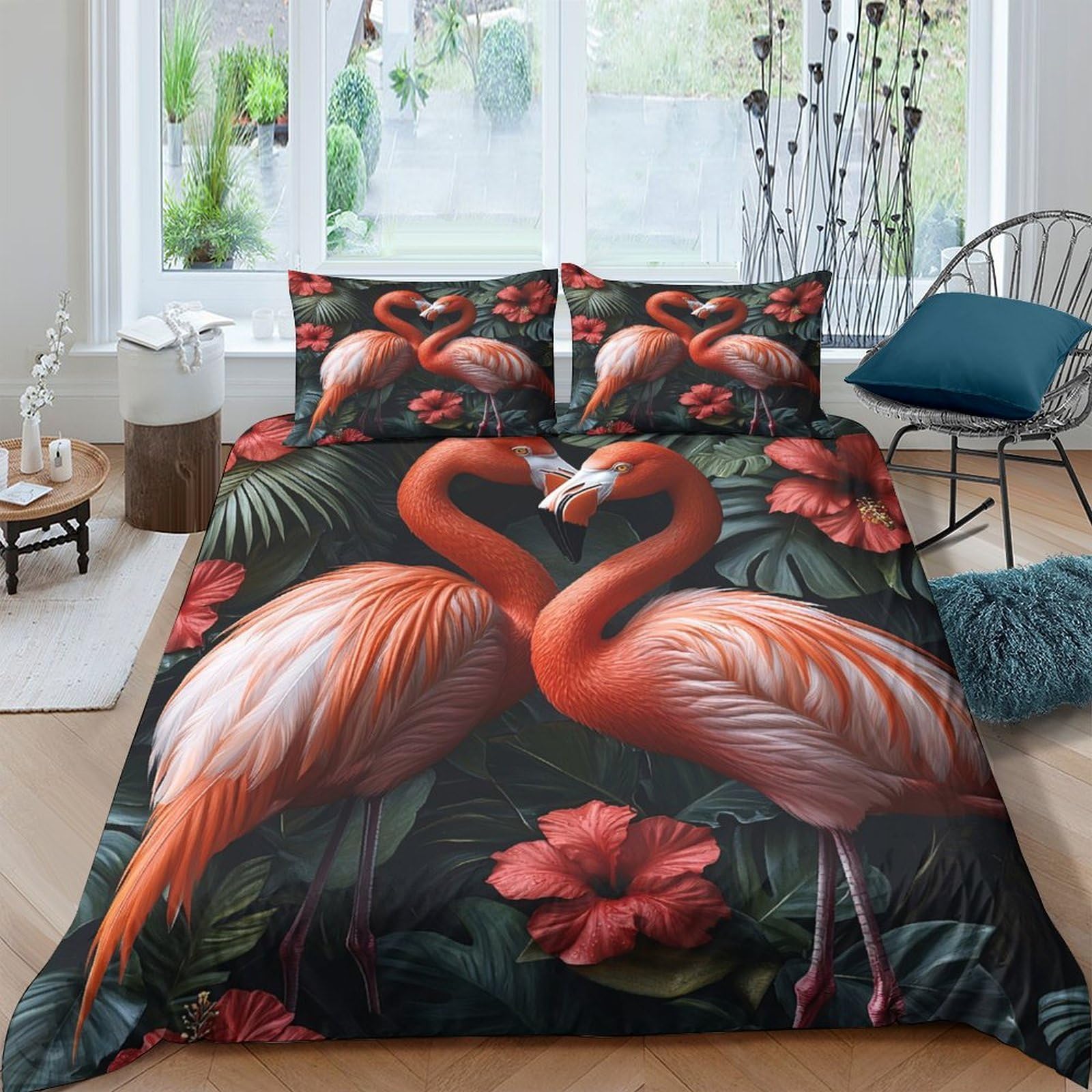 Ctjqhvkz Style-10 3D Printed Flamingo Romance Fitted Sheet Microfiber Soft Breathable Tropical Flowers Mattress Cover For Bedroom Decor Single（135X200cm）