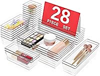 Vista 1 de DCA 28 PCS Clear Plastic Drawer Organizers Set, 4-Size Versatile Bathroom and Vanity Drawer Organizer Trays, Storage Bins for Makeup, Bedroom