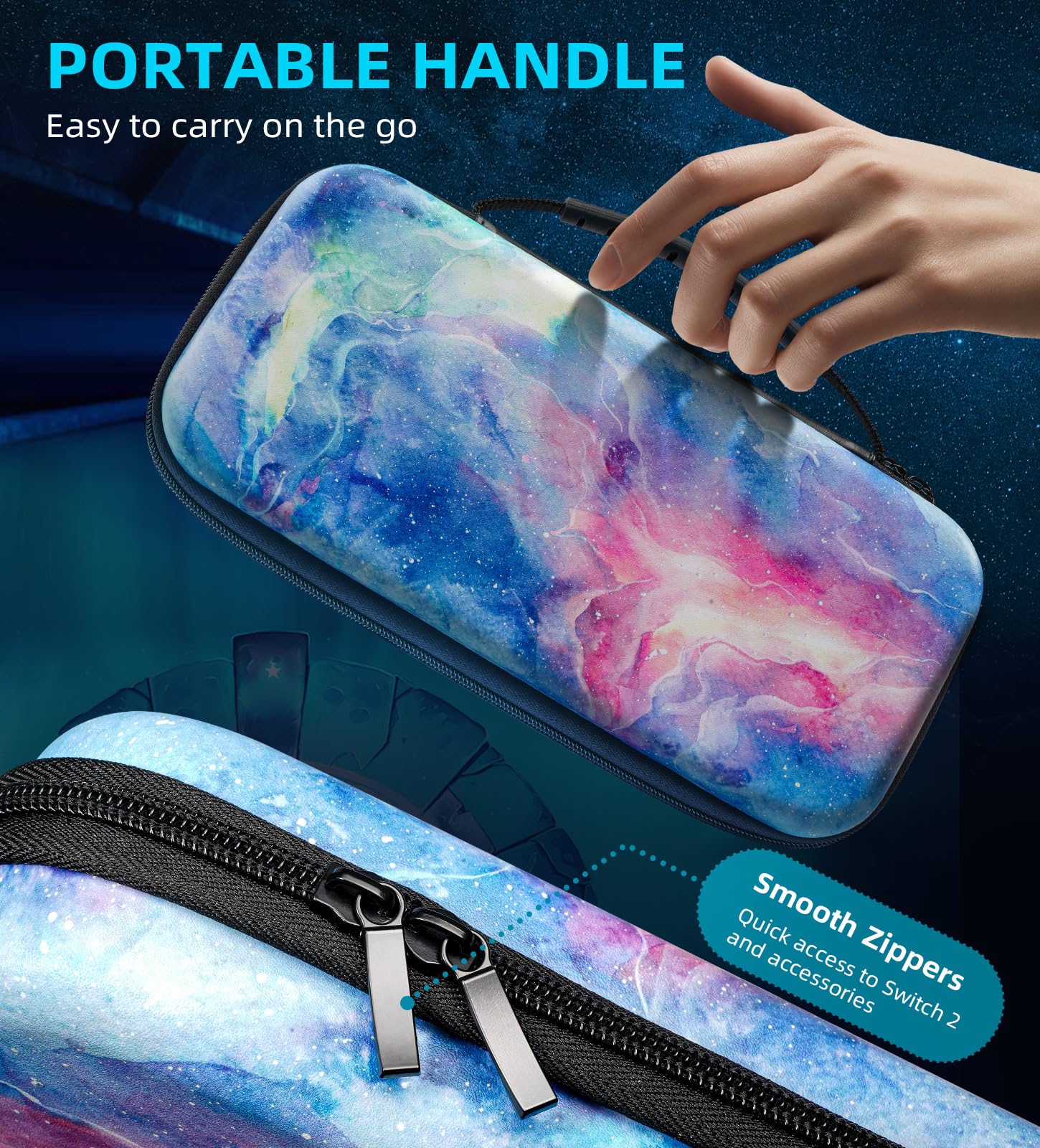 TiMOVO Carrying Case Compatible with Nintendo Switch 2, Travel Carry Case with 10 Game Cartridges & Pocket, Protective Portable Hard Shell Pouch for Switch 2 Console & Accessories, Dreamy Nebula