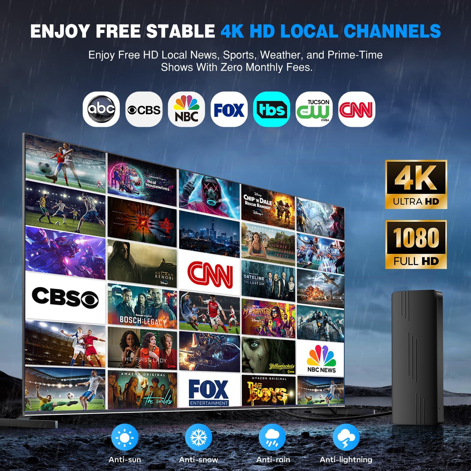 Antena de TV mejorada para interiores y exteriores, más de 6000 millas de largo alcance, antena de TV digital HD para canales locales con amplificador de señal amplificado, soporta 8K 4K 1080p